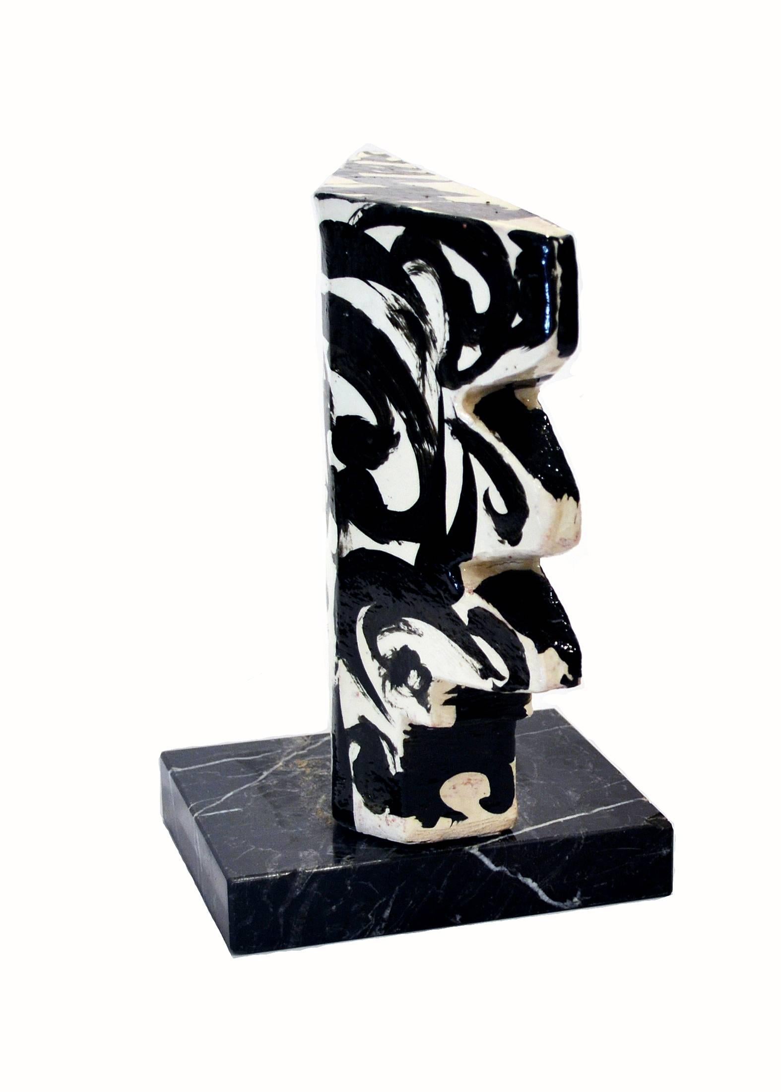 Fired Vintage Studio Pottery Sculpture of an Abstract Two Sided Face by Barbara Mahl