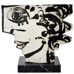 Vintage Studio Pottery Sculpture of an Abstract Two Sided Face by Barbara Mahl