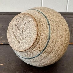 Vintage Studio Pottery Speckled Glaze Vase With Line Detail
