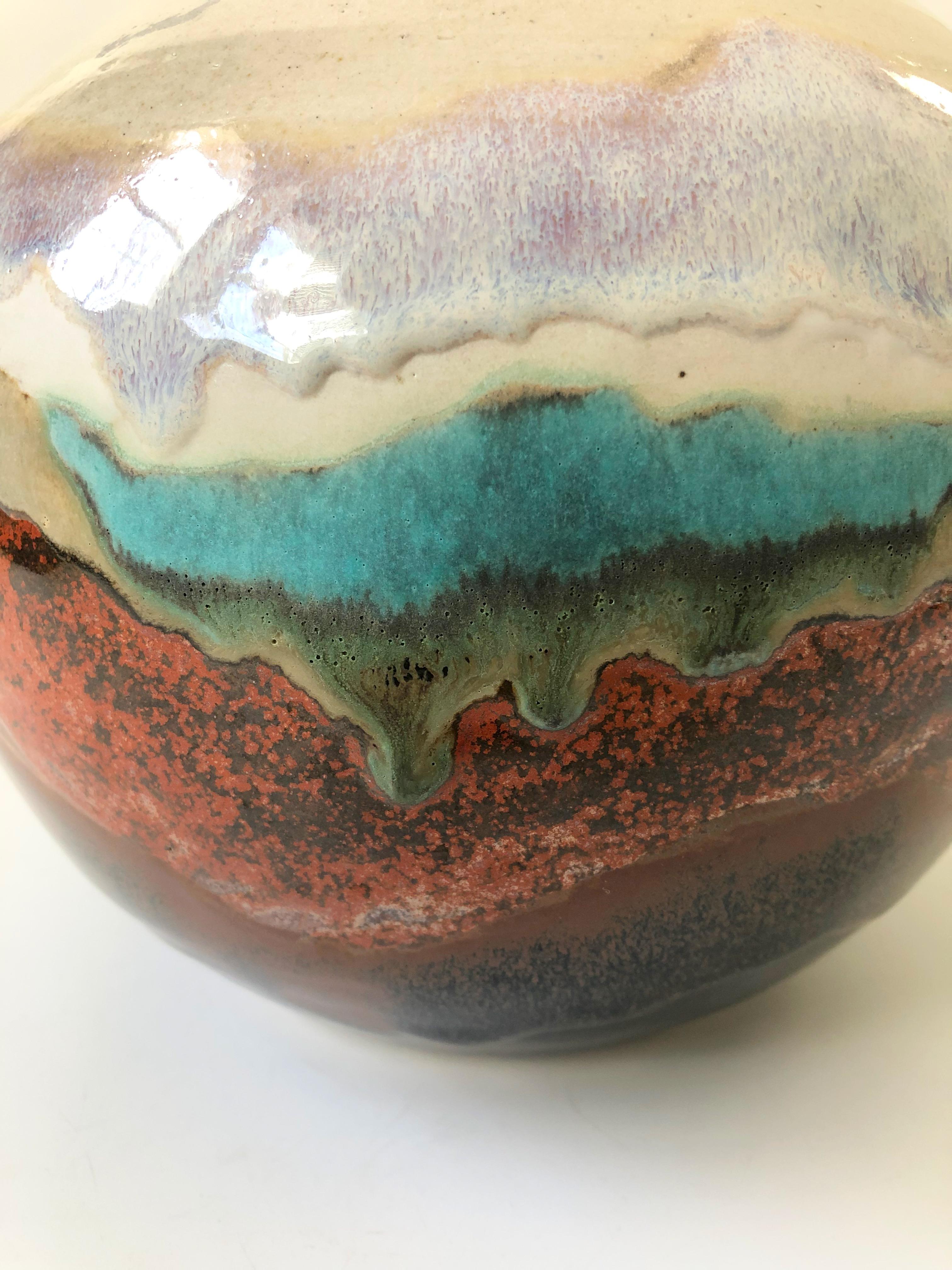 Organic Modern Vintage Studio Pottery Sphere Vase by Jill Becquet, 1997