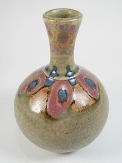 Vintage Studio Pottery Stoneware Vase - Hand Painted - Signed - Circa 1980's