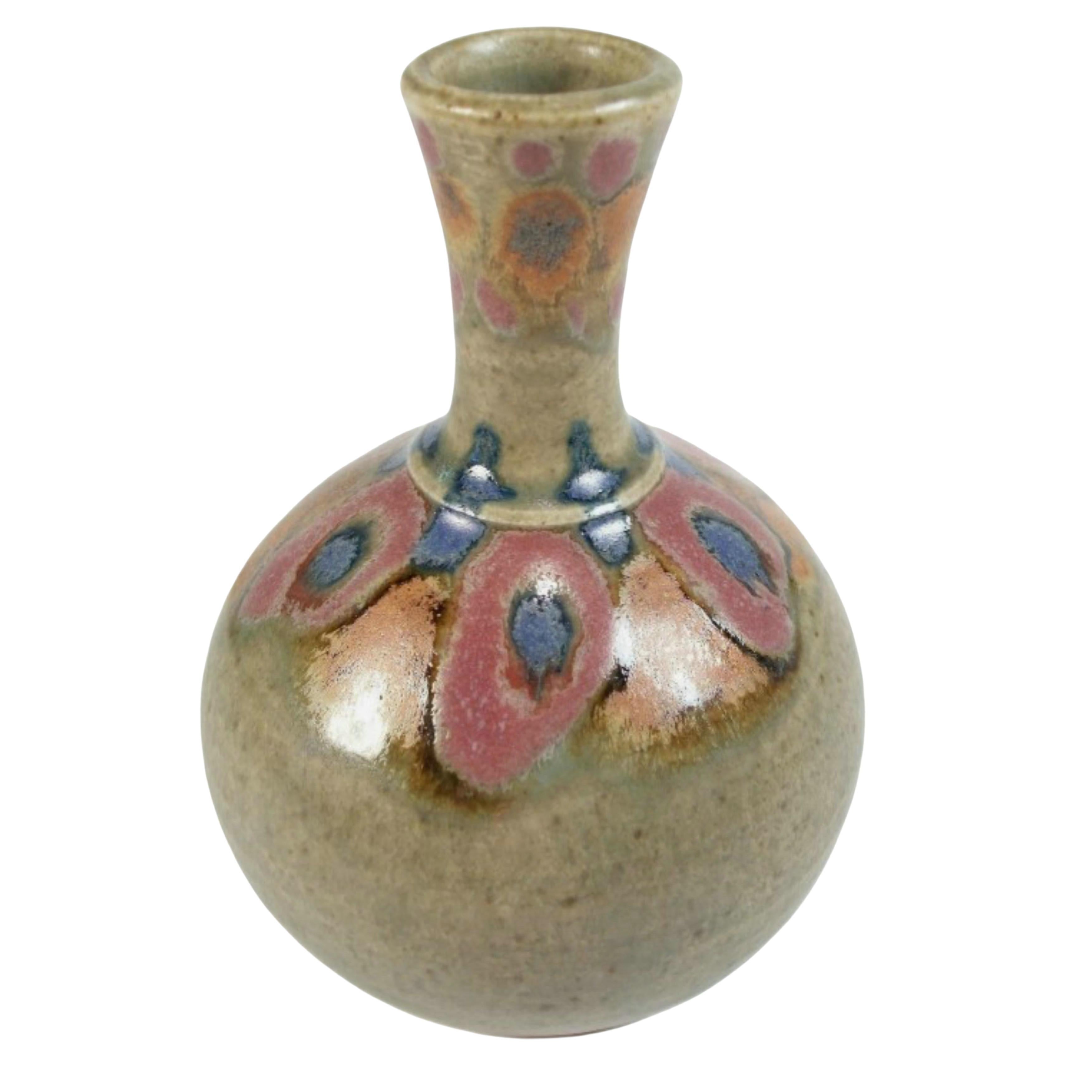 Vintage Studio Pottery Stoneware Vase - Hand Painted - Signed - Circa 1980
s For Sale