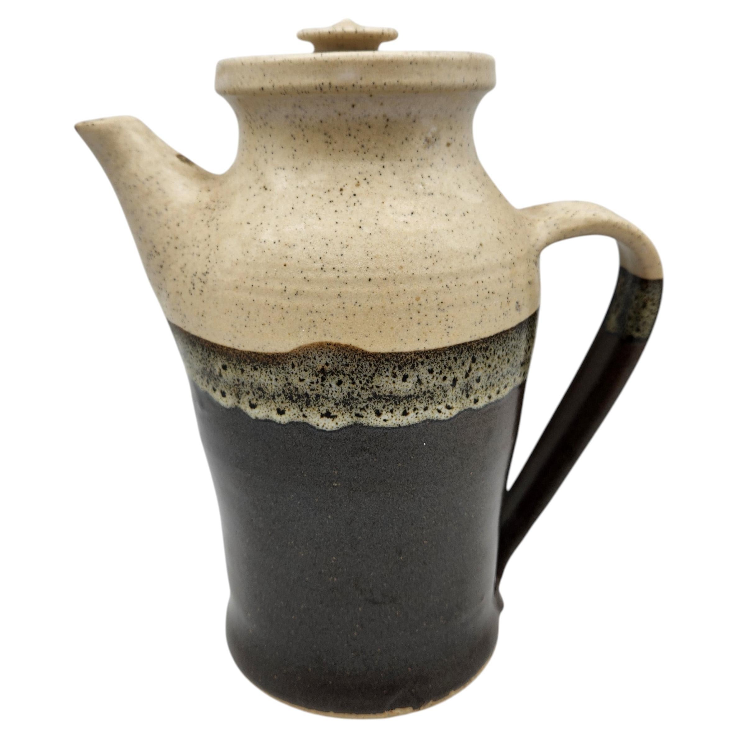 Vintage Studio Pottery Tall Pitcher with Lid For Sale