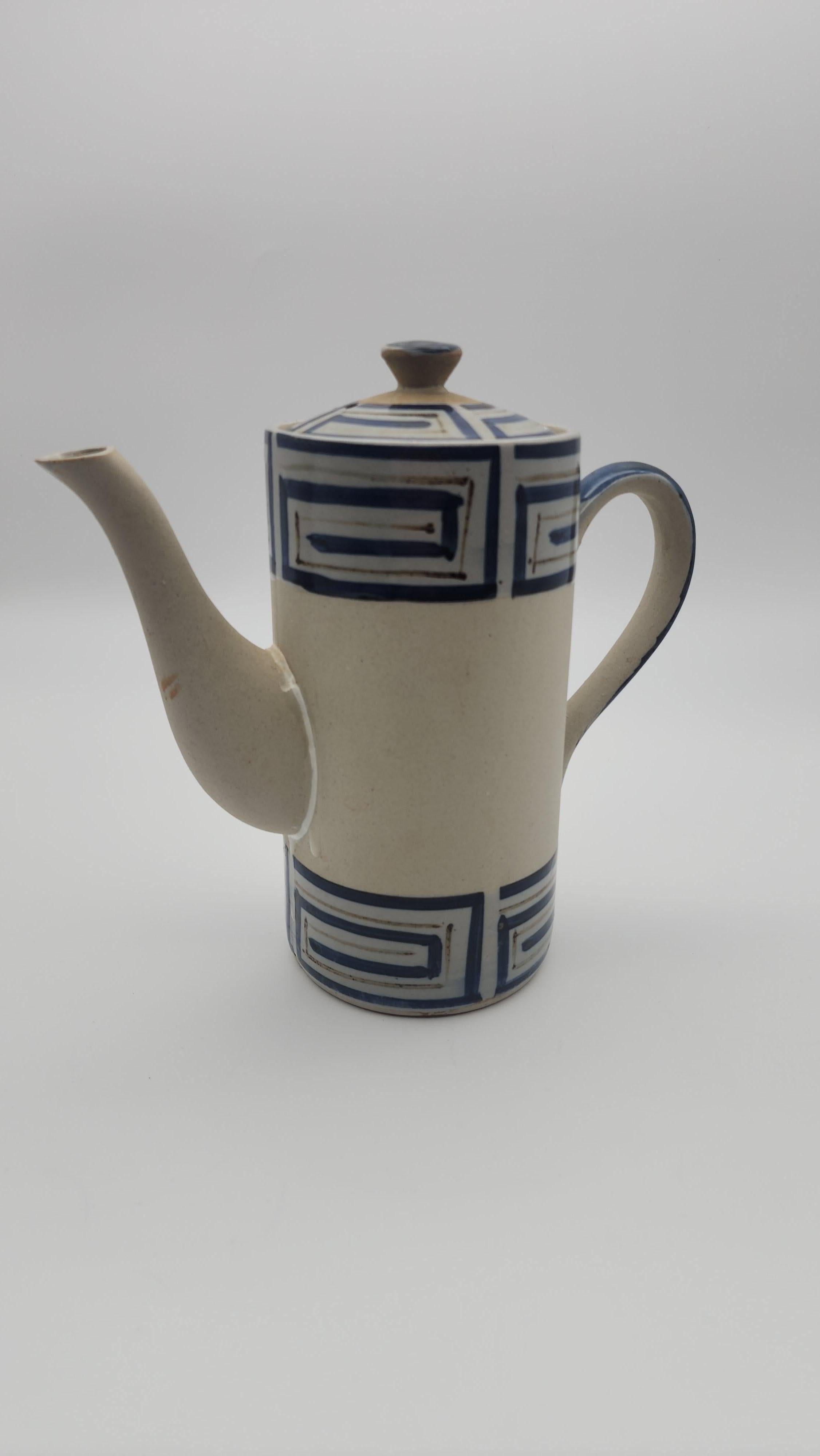 Schöne Studio pottery Keramik Teekanne mit geometrischem Muster Glasur.  möglicherweise eine gut gemachte Schülerarbeit, unsigniert.