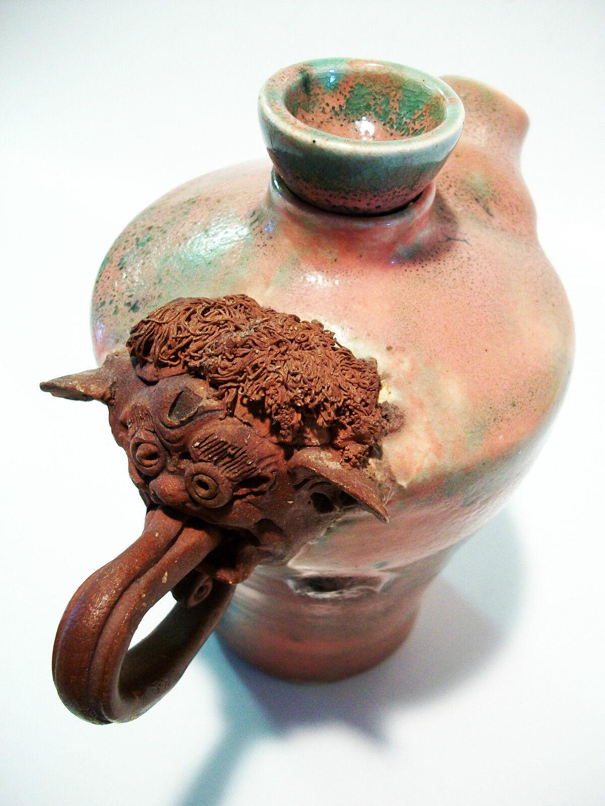 Ceramic Vintage Studio Pottery Teapot with Gargoyle Handle - Signed - Mid 20th Century For Sale