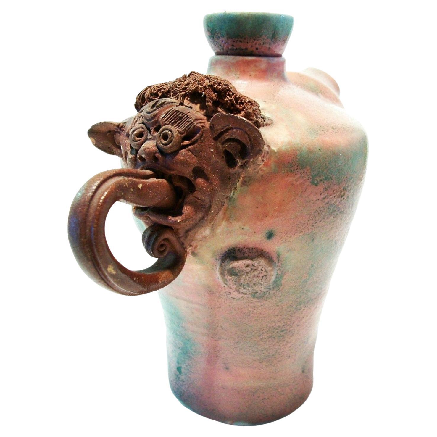 Vintage Studio Pottery Teapot with Gargoyle Handle - Signed - Mid 20th Century For Sale