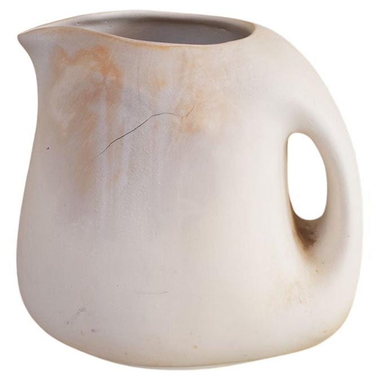 Vintage Studio Pottery Unglazed Cream Ceramic Pitcher For Sale at 1stDibs