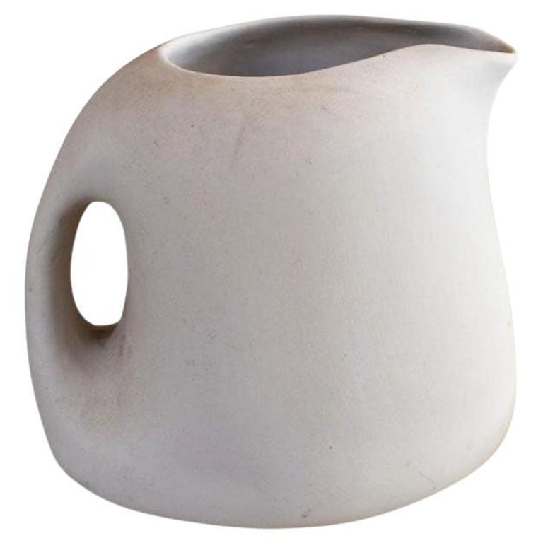 Vintage Studio Pottery Unglazed Cream Ceramic Pitcher For Sale at 1stDibs