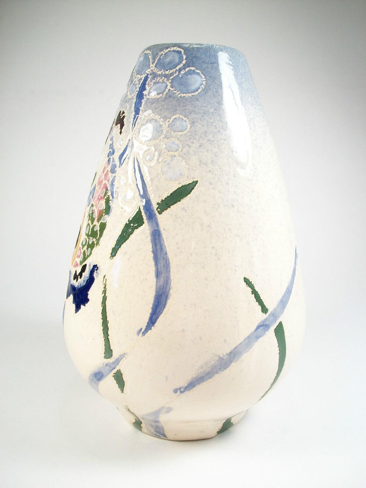 Modern Vintage Studio Pottery Vase - Hand Painted - Unsigned - Mid 20th Century For Sale