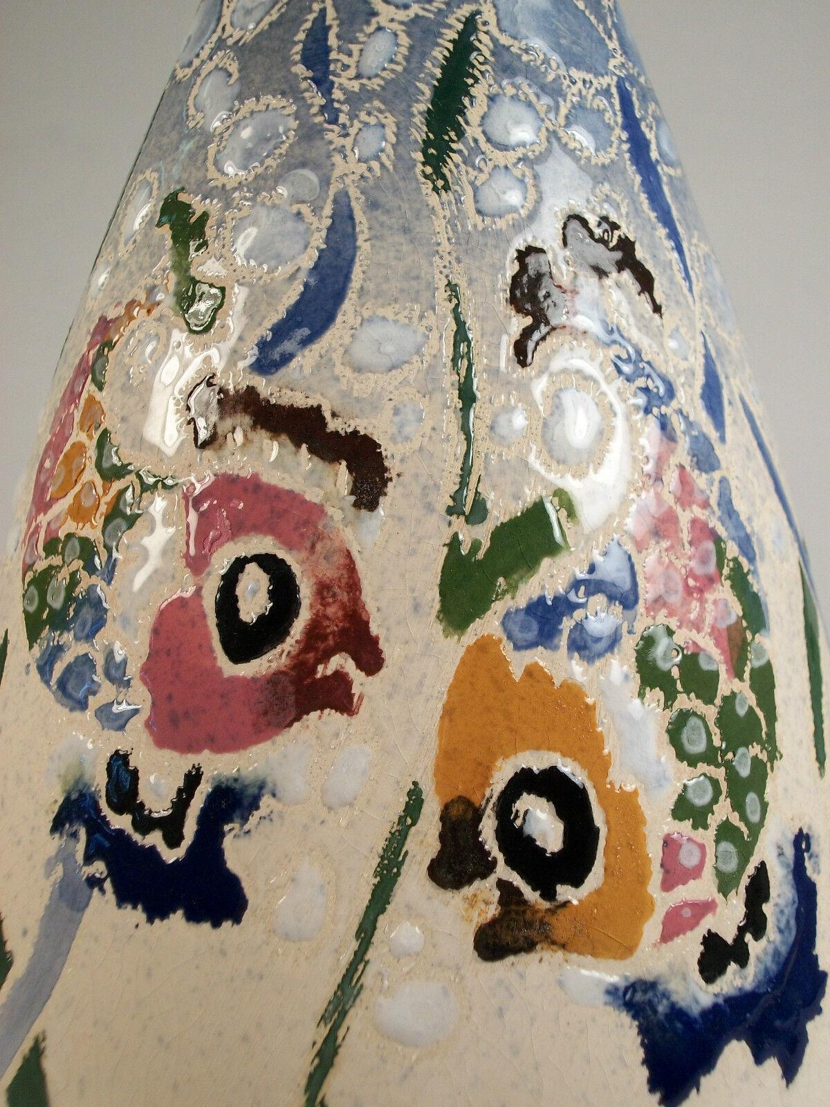 Ceramic Vintage Studio Pottery Vase - Hand Painted - Unsigned - Mid 20th Century For Sale
