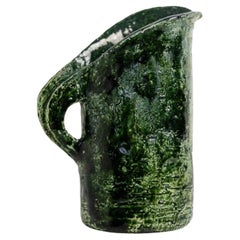 Vintage Studio Pottery Vase or Jug, Green Glazed Naive Form, 1970s