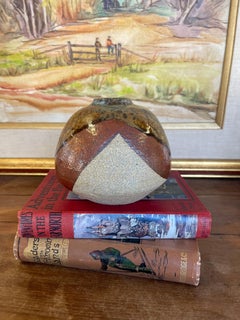 Jarrón Vintage Studio Pottery, firmado y fechado en 1998, forma redondeada con esmalte goteado