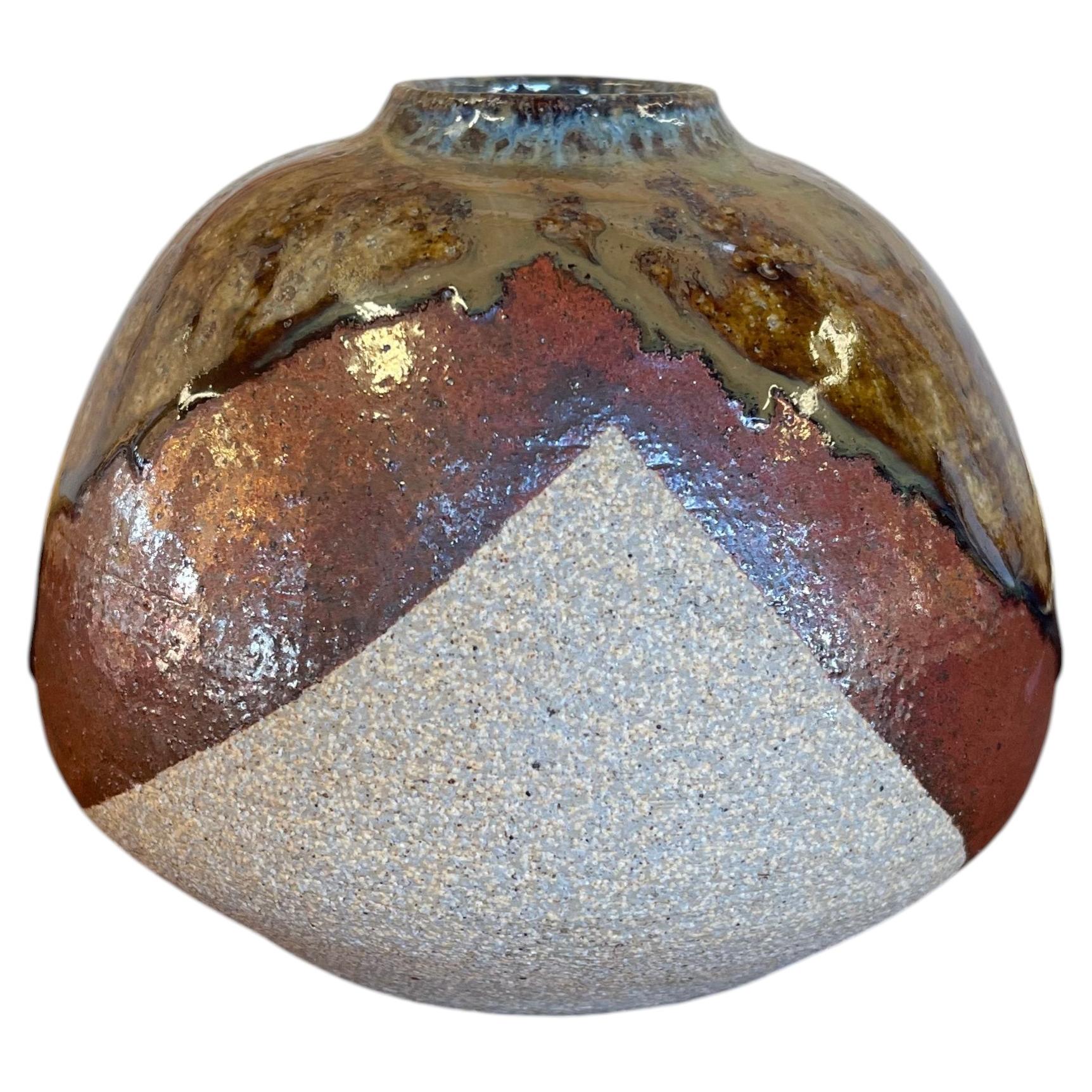 Vintage Studio Pottery Vase, Signed and Dated 1998, Rounded Form with Drip Glaze