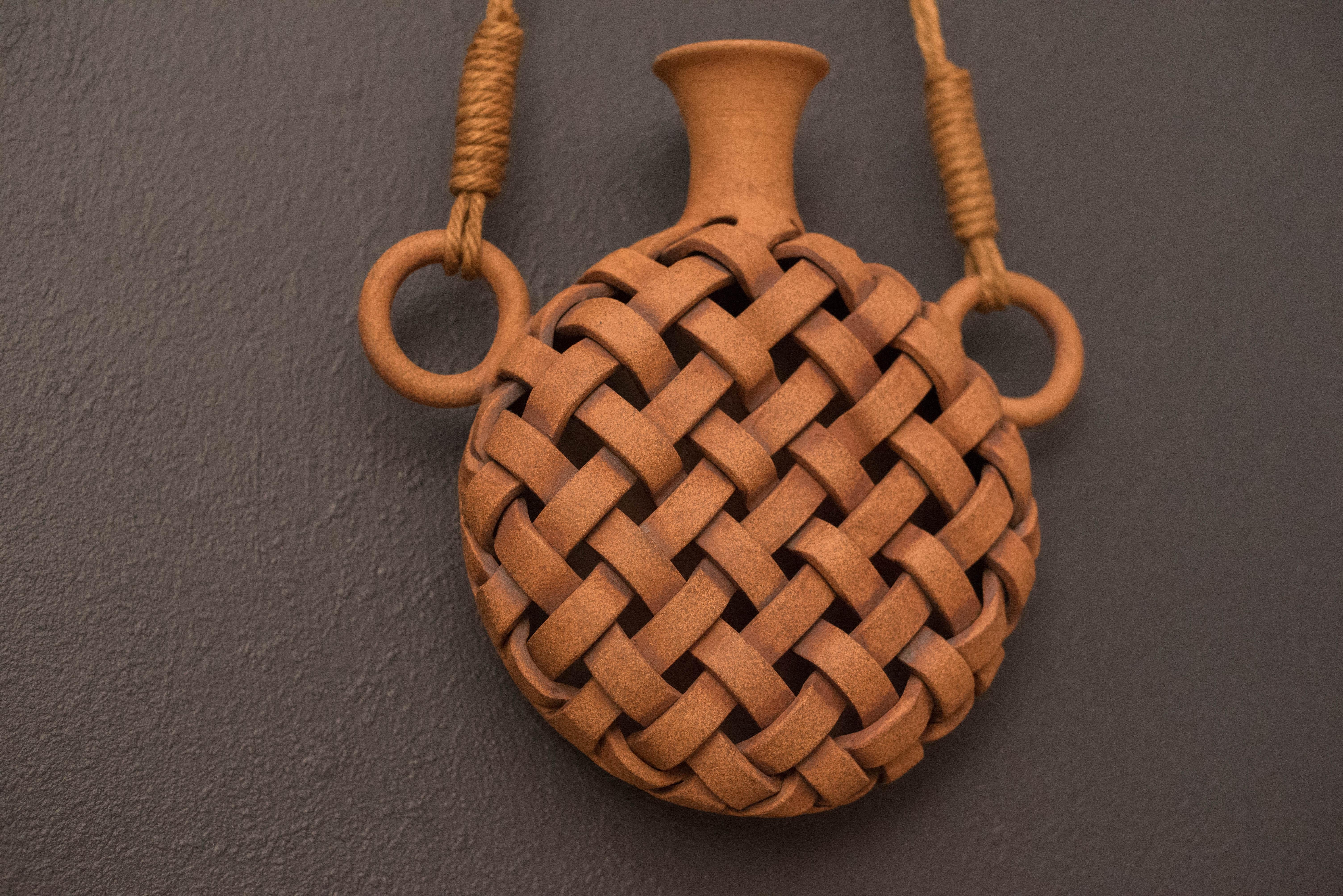 American Vintage Studio Pottery Wall Hanging Canteen Sculpture by Joan Pearson Watkins