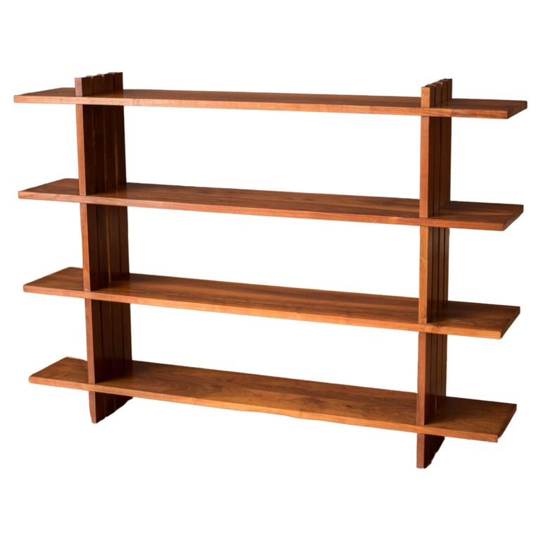 Vintage Studio Solid Walnut Low Floating Bookshelf Console Storage For