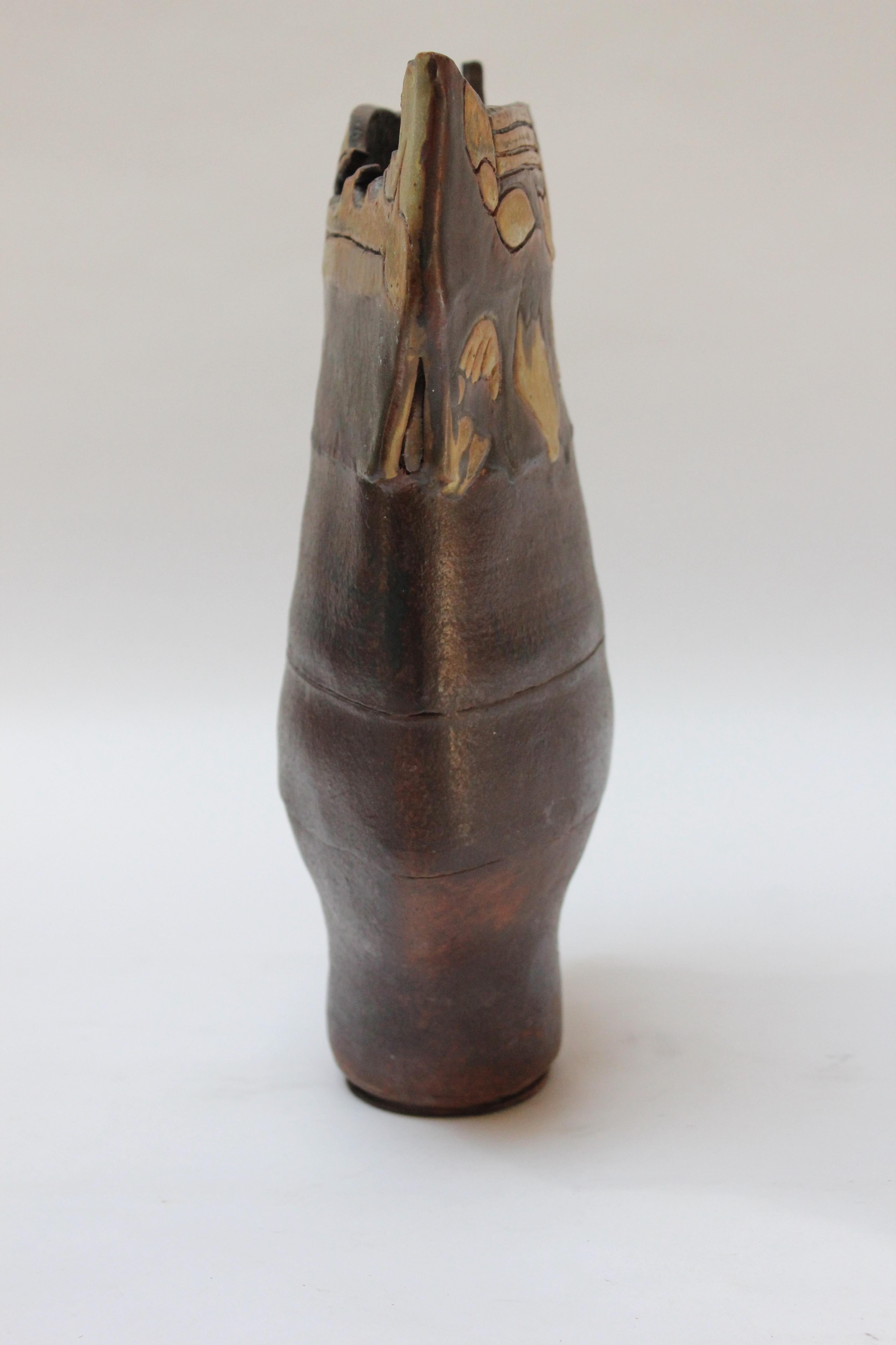 Américain Vase sculptural vintage en grès de studio