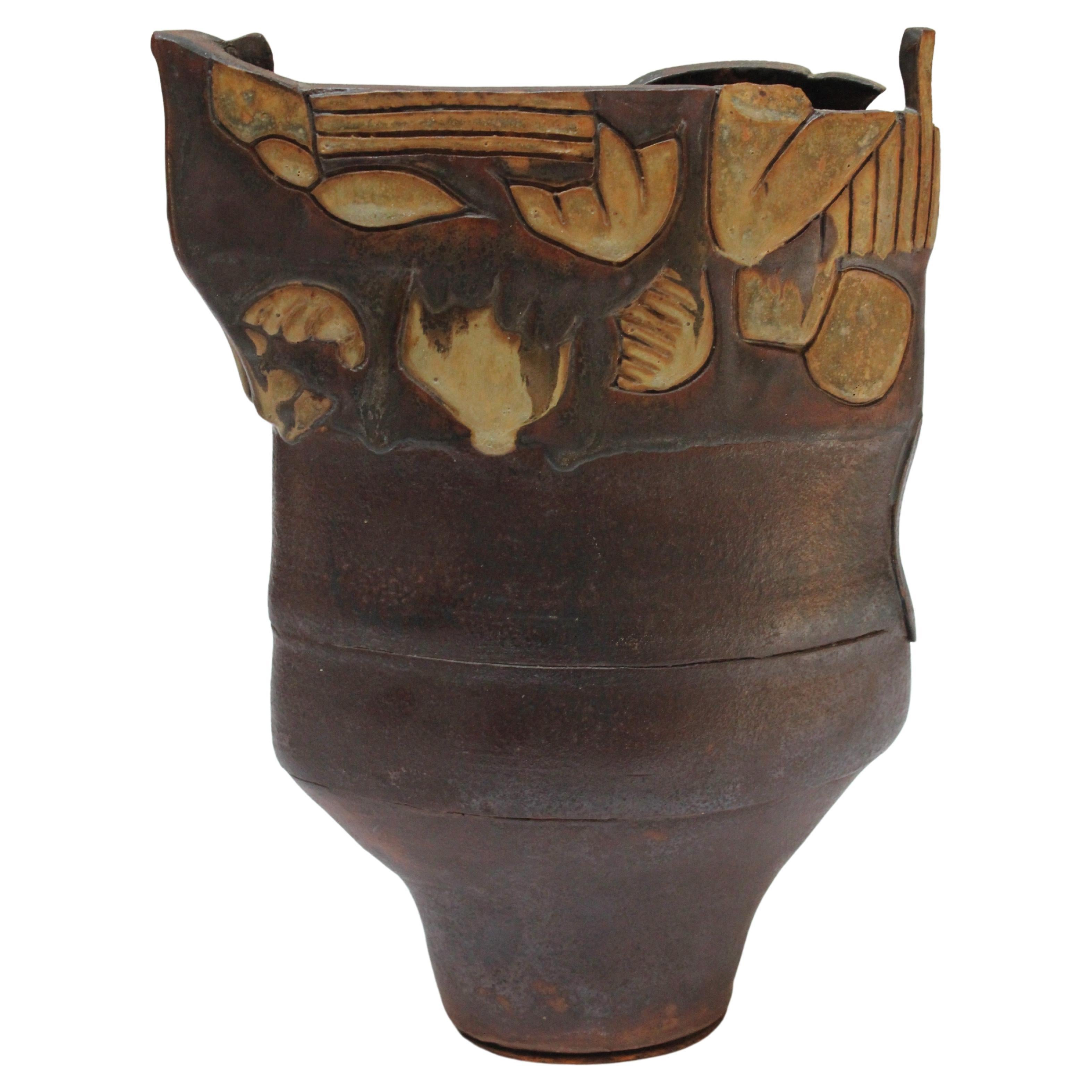Vintage Studio Stoneware Sculptural Vase For Sale