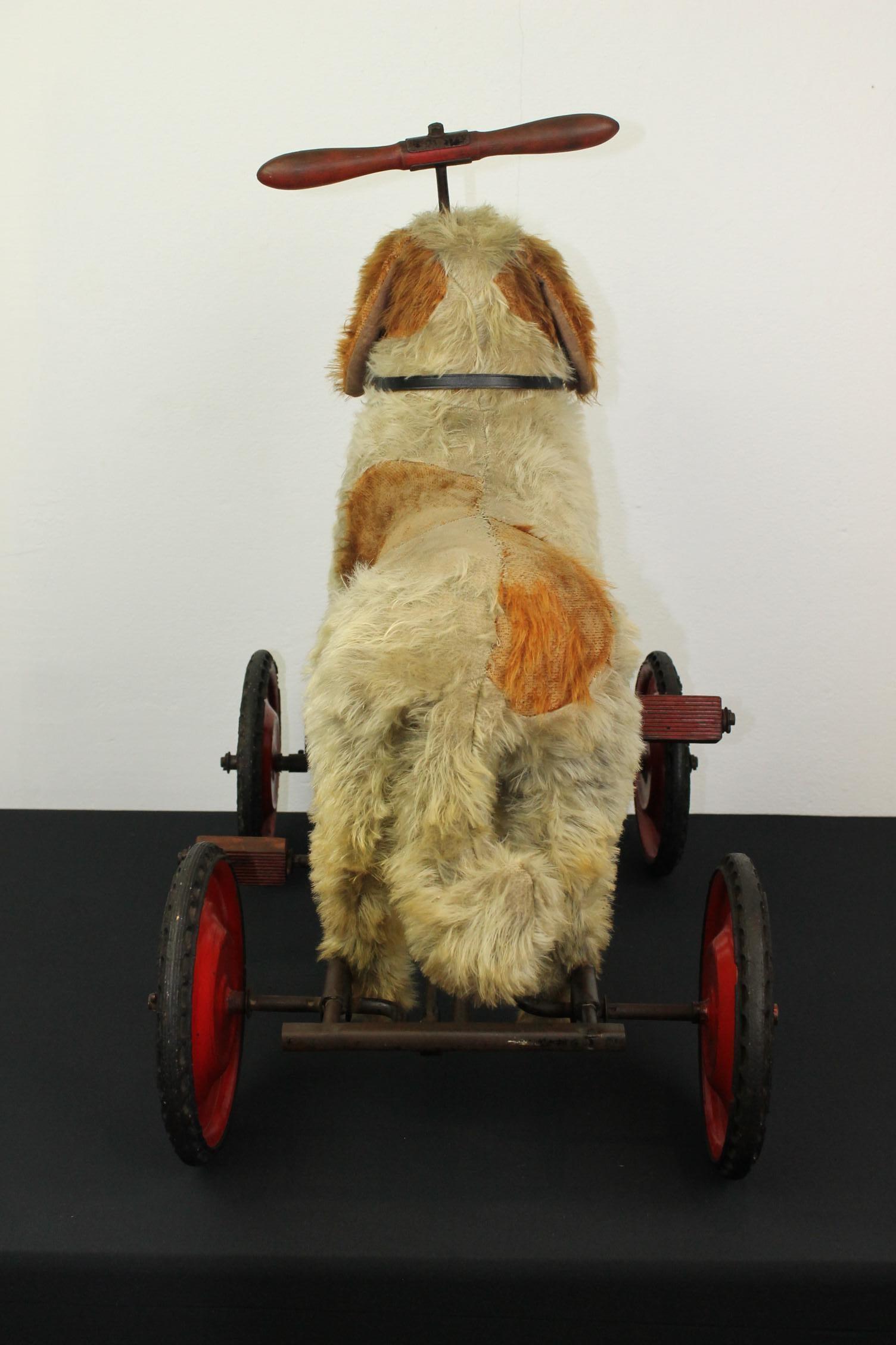 Vintage Stuffed Pedal Toy Dog , France 1