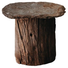 Vintage Stump and Slate Side Table from France, circa 1880