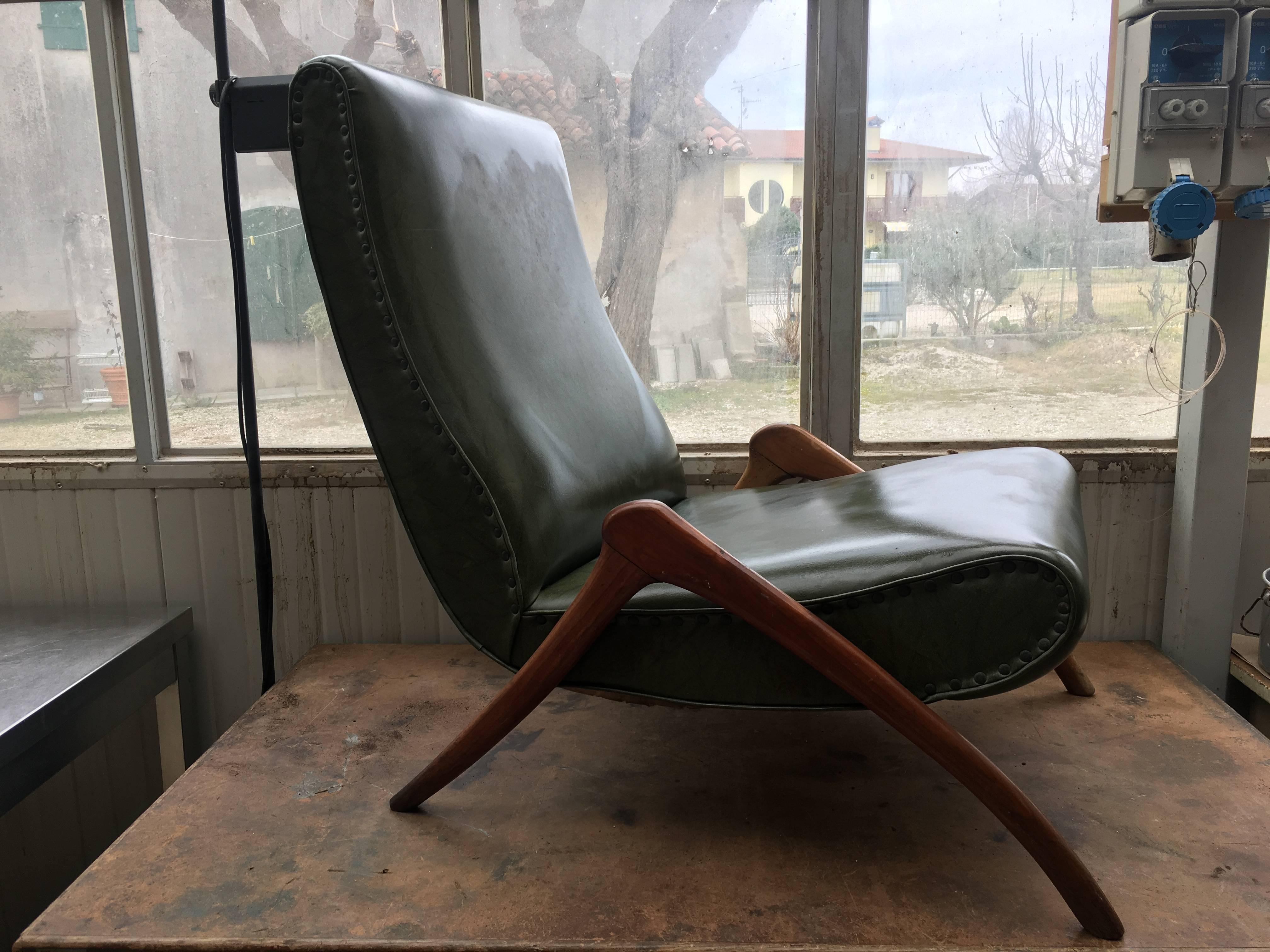 Vintage Stunning Armchair Chaise Longue in Style of Mollino Ulrich Gorgone, 1950 In Good Condition For Sale In Udine, IT