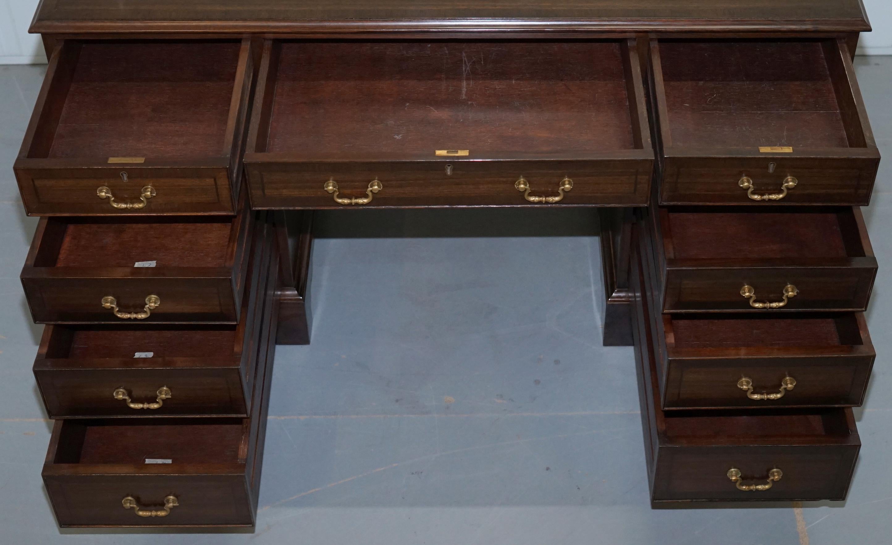 Vintage Stunning Large Solid Hardwood Twin Pedestal Partner Desk Rare Find 9