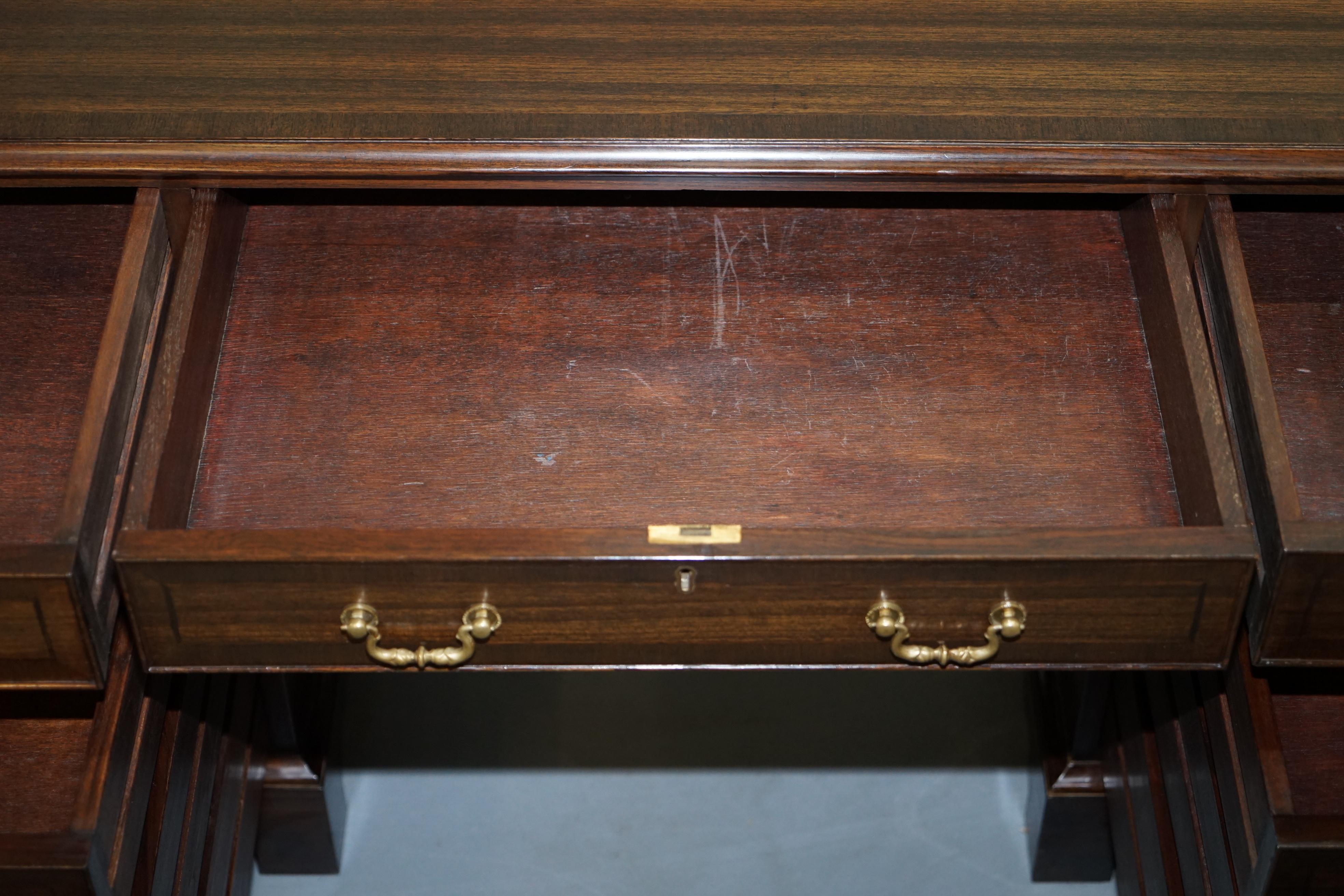 Vintage Stunning Large Solid Hardwood Twin Pedestal Partner Desk Rare Find 14