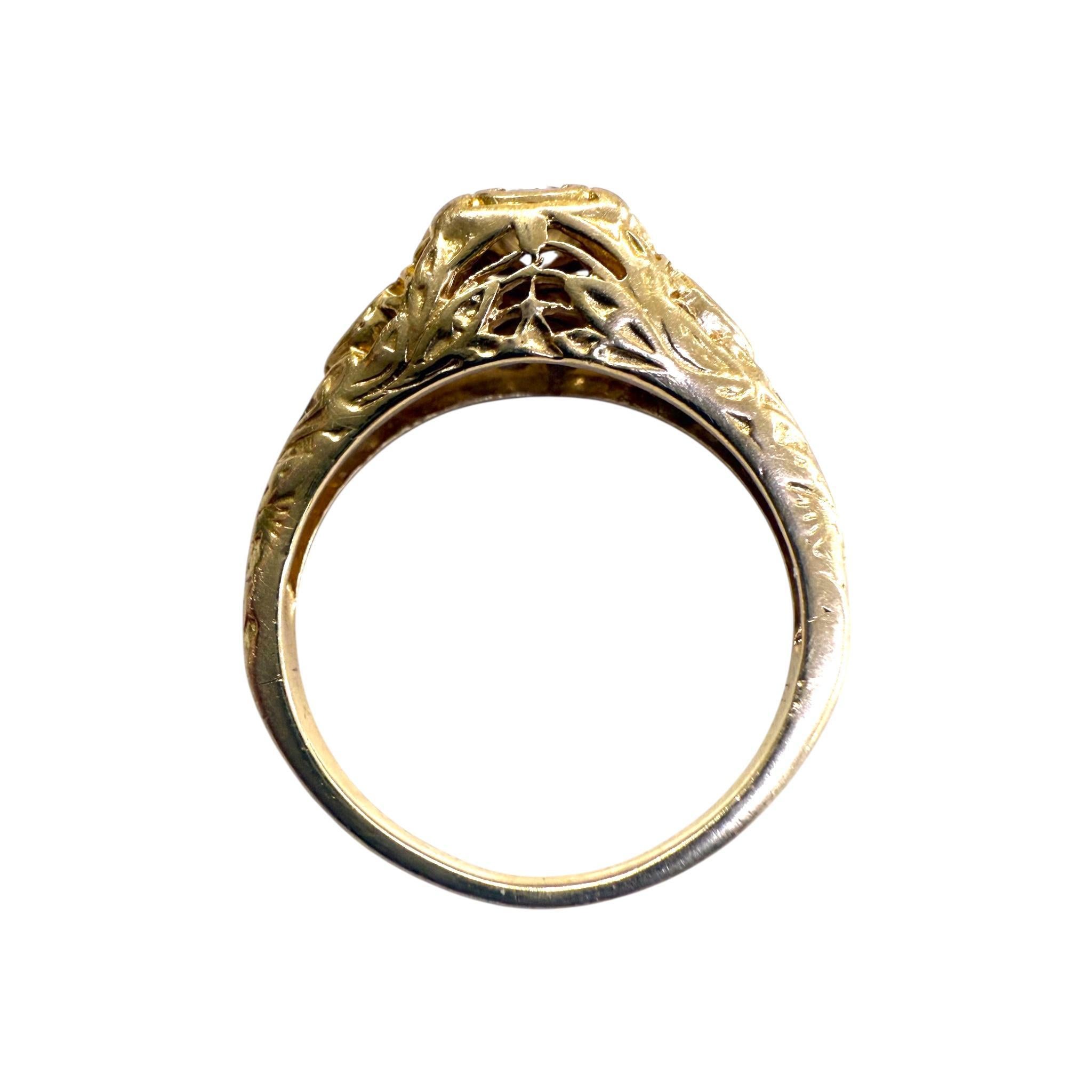 Anello in filigrana con diamante da 0,3 carati in stile vintage, oro giallo 14K in vendita 4