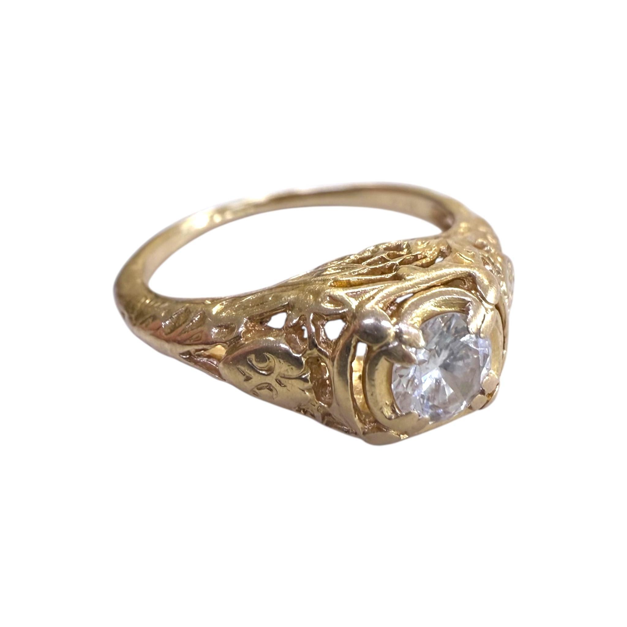Anello in filigrana con diamante da 0,3 carati in stile vintage, oro giallo 14K In condizioni ottime in vendita a Montgomery, AL