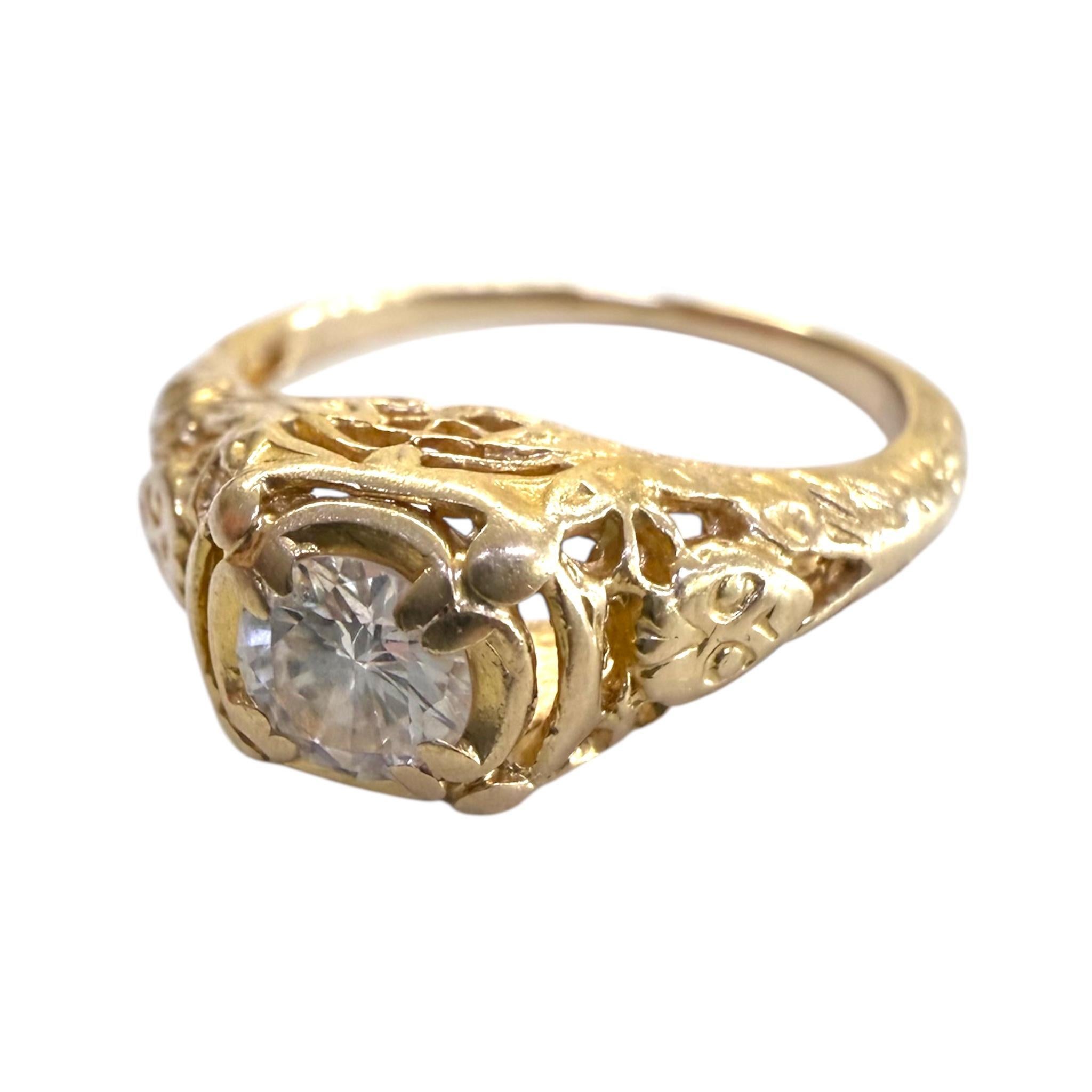 Donna Anello in filigrana con diamante da 0,3 carati in stile vintage, oro giallo 14K in vendita