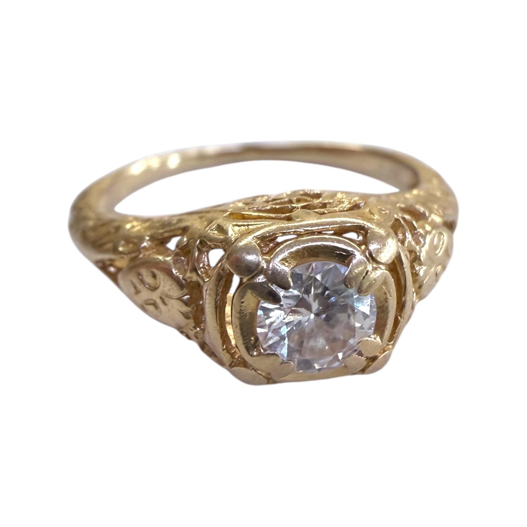 Anello in filigrana con diamante da 0,3 carati in stile vintage, oro giallo 14K in vendita 1