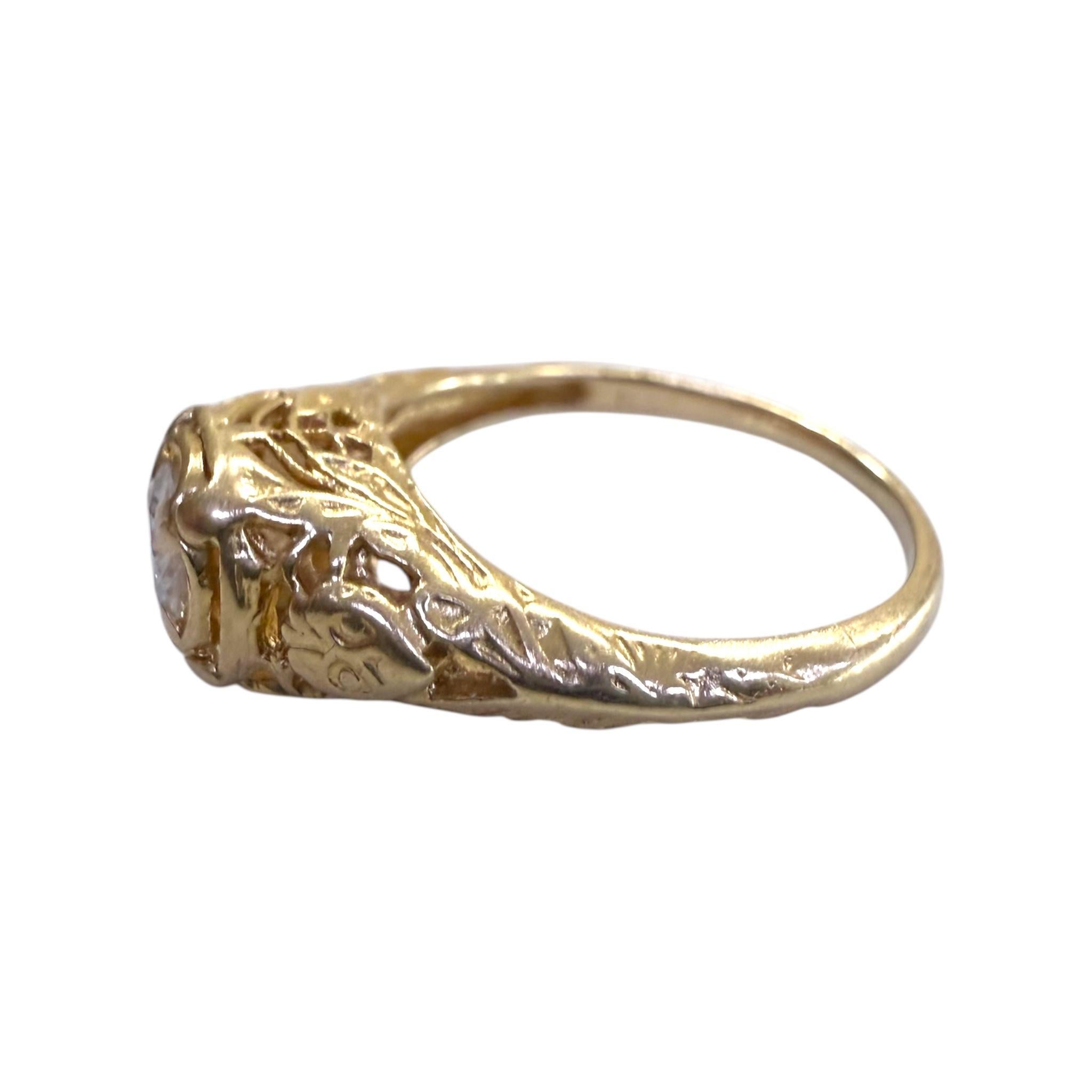 Anello in filigrana con diamante da 0,3 carati in stile vintage, oro giallo 14K in vendita 2