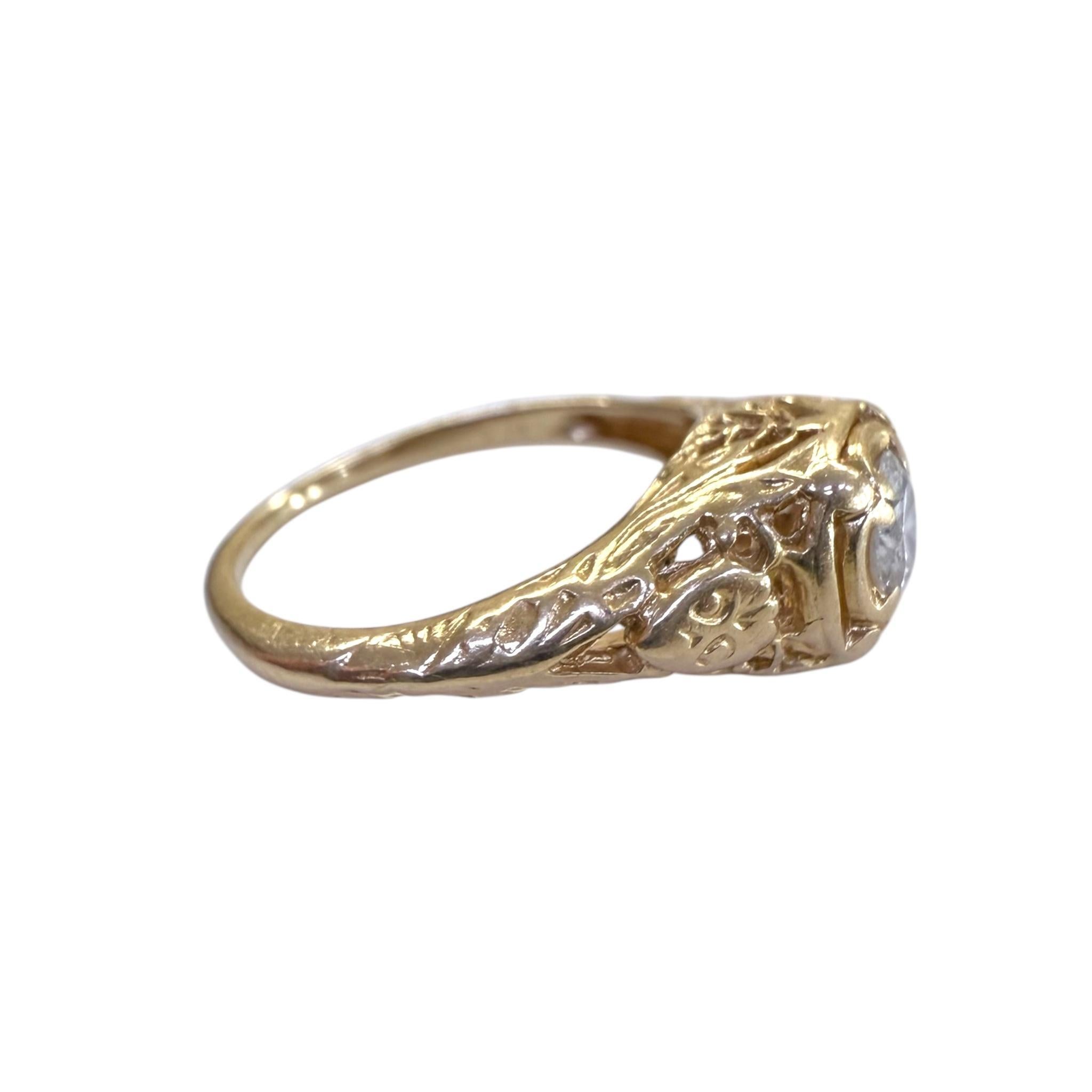 Anello in filigrana con diamante da 0,3 carati in stile vintage, oro giallo 14K in vendita 3