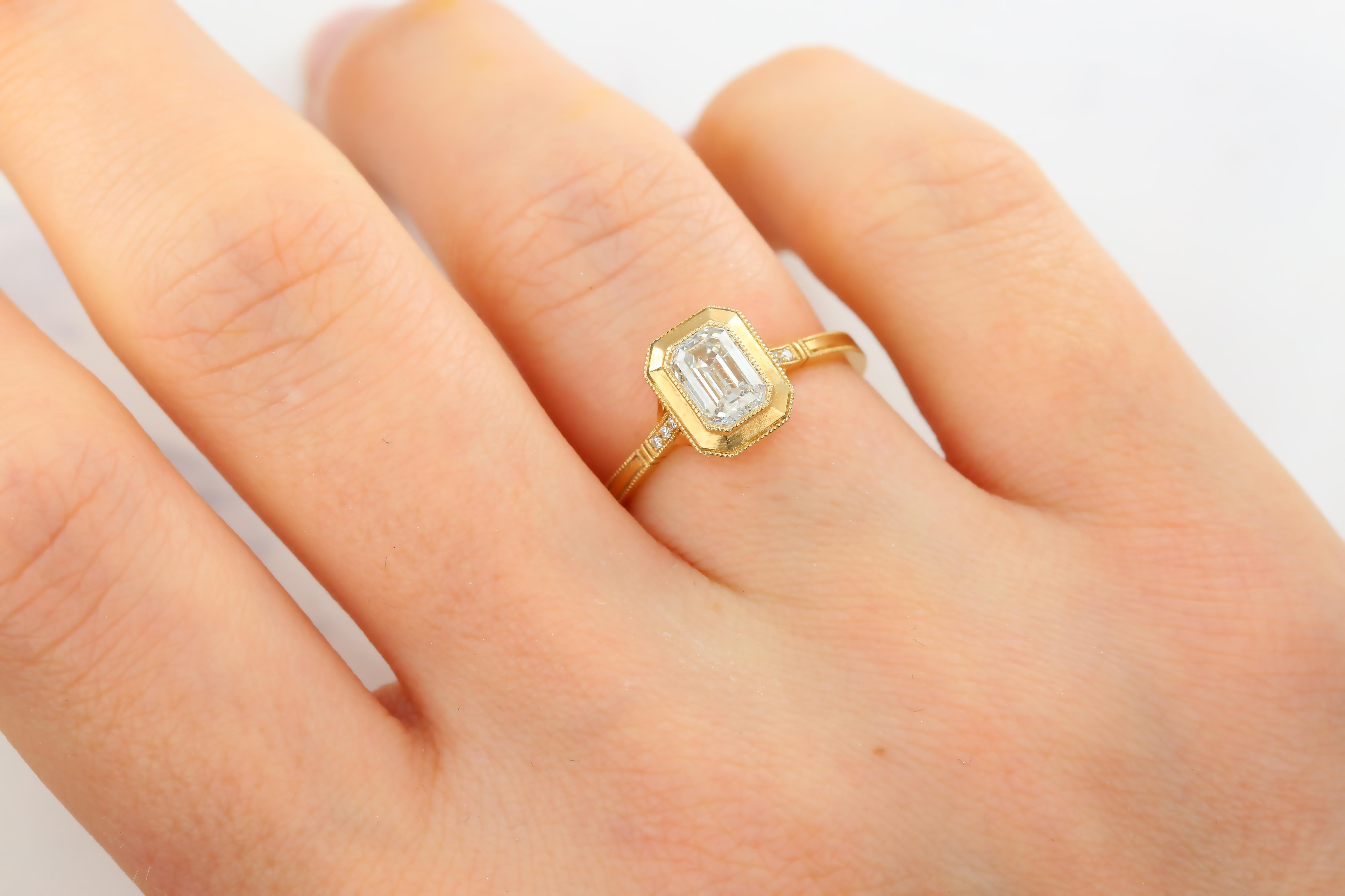 Vintage Style 0.72 Ct Emerald Cut Diamond Engagement Ring, 14K Solitaire Ring, created by hands from ring to the stone shapes. Good ideas of statement ring or engagement ring gift for her.

I used brillant emerald cut diamond in vintage style for