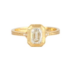 HRD Certified Vintage Style 0.72 Ct Emerald Cut Diamond Engagement Ring