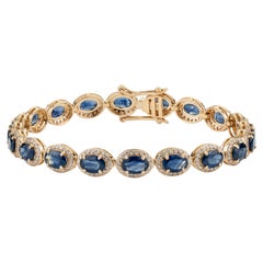 Vintage Style 10.02ct Sapphire & 1.81ct Diamond Tennis Bracelet 18K Yellow Gold