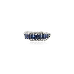 Vintage-Style 1.06 Ct Baguette Blue Sapphire 
Diamond Band Ring 14K White Gold