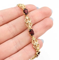 Vintage Style 10k Yellow Gold Garnet & Diamond Bracelet