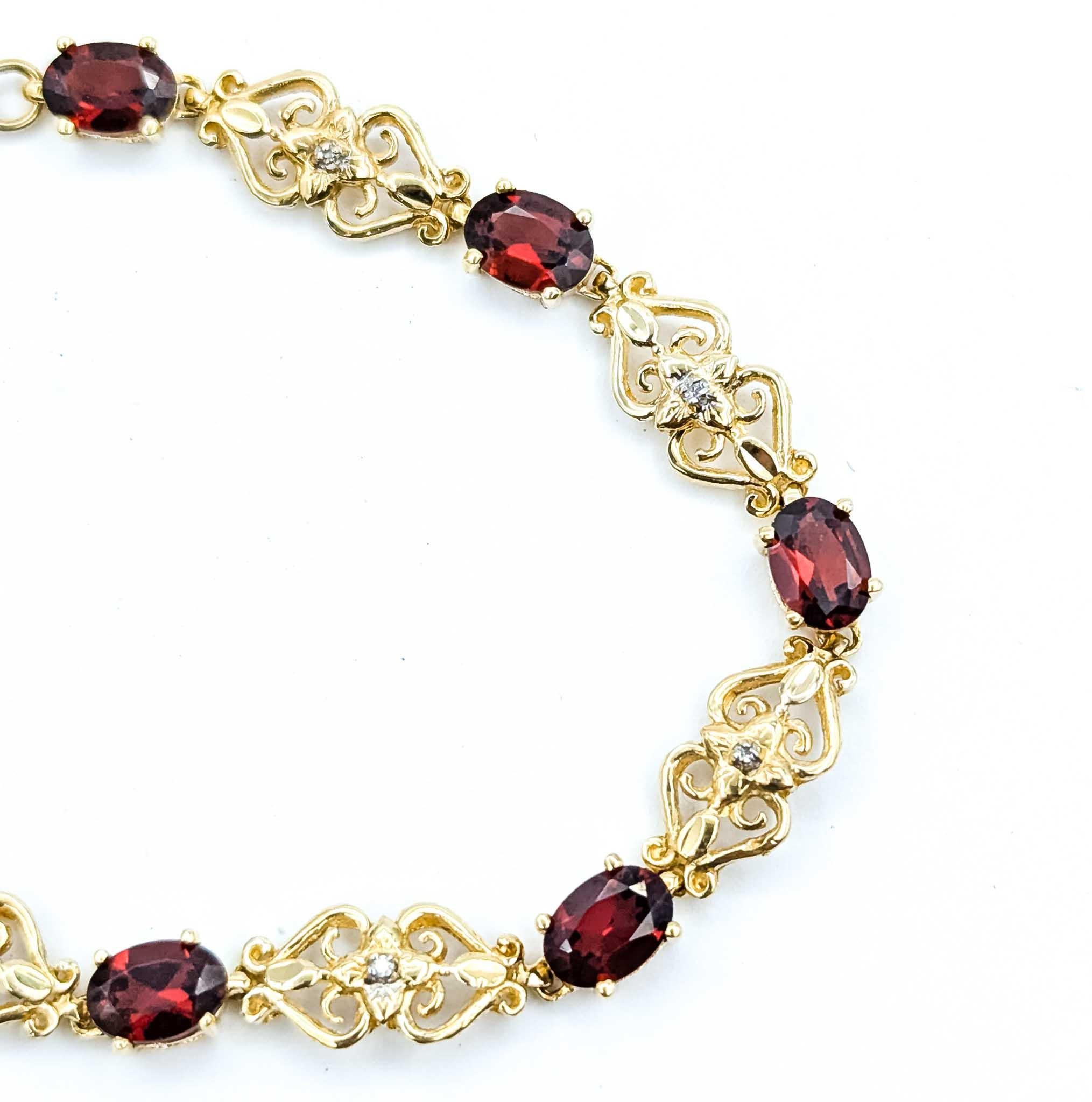 Contemporain Bracelet vintage en or jaune 10k grenat et diamant en vente