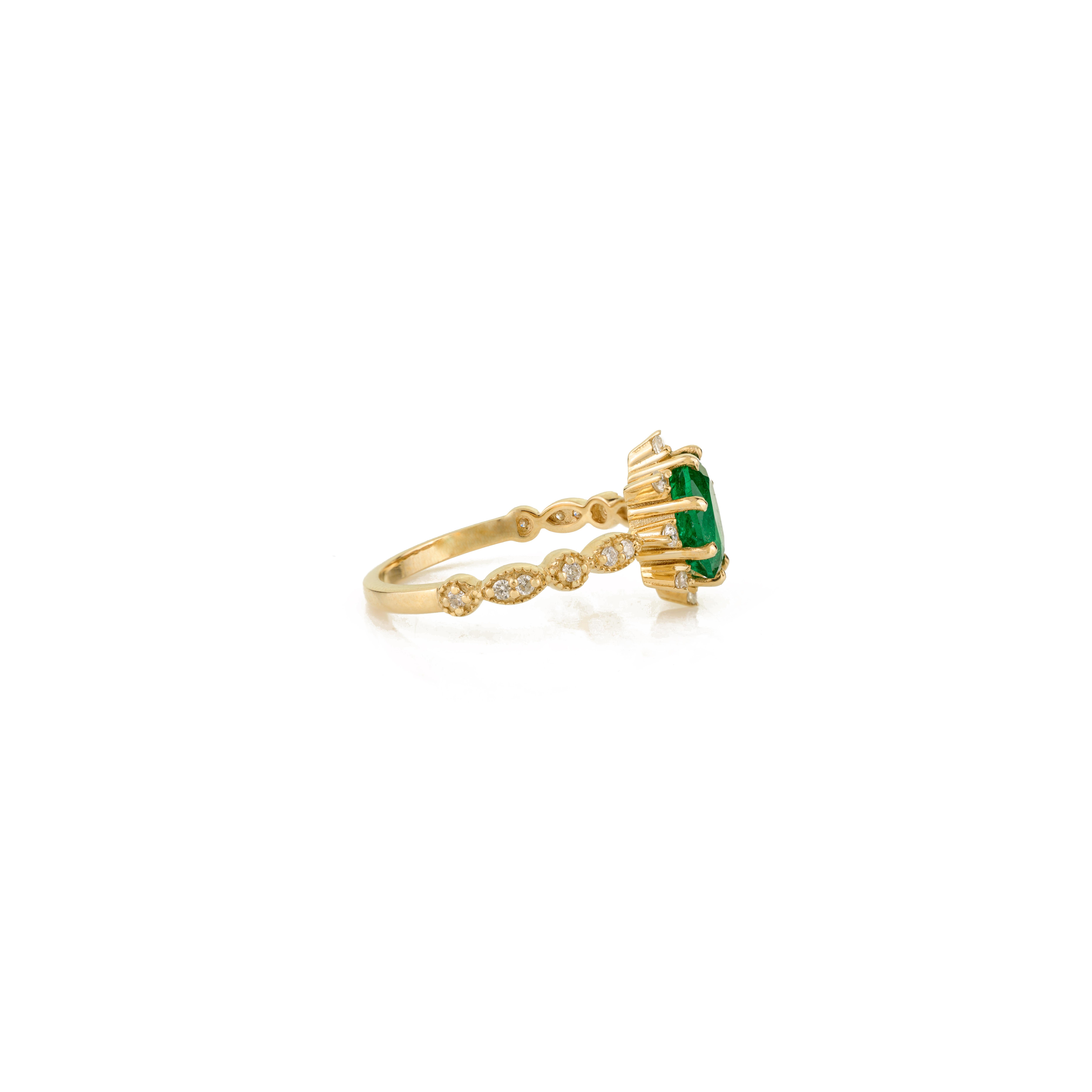 Im Angebot: Vintage Style 1.23Ct Oval Smaragd & Diamant Halo Ring in 14K Gold Feiner Schmuck () 3