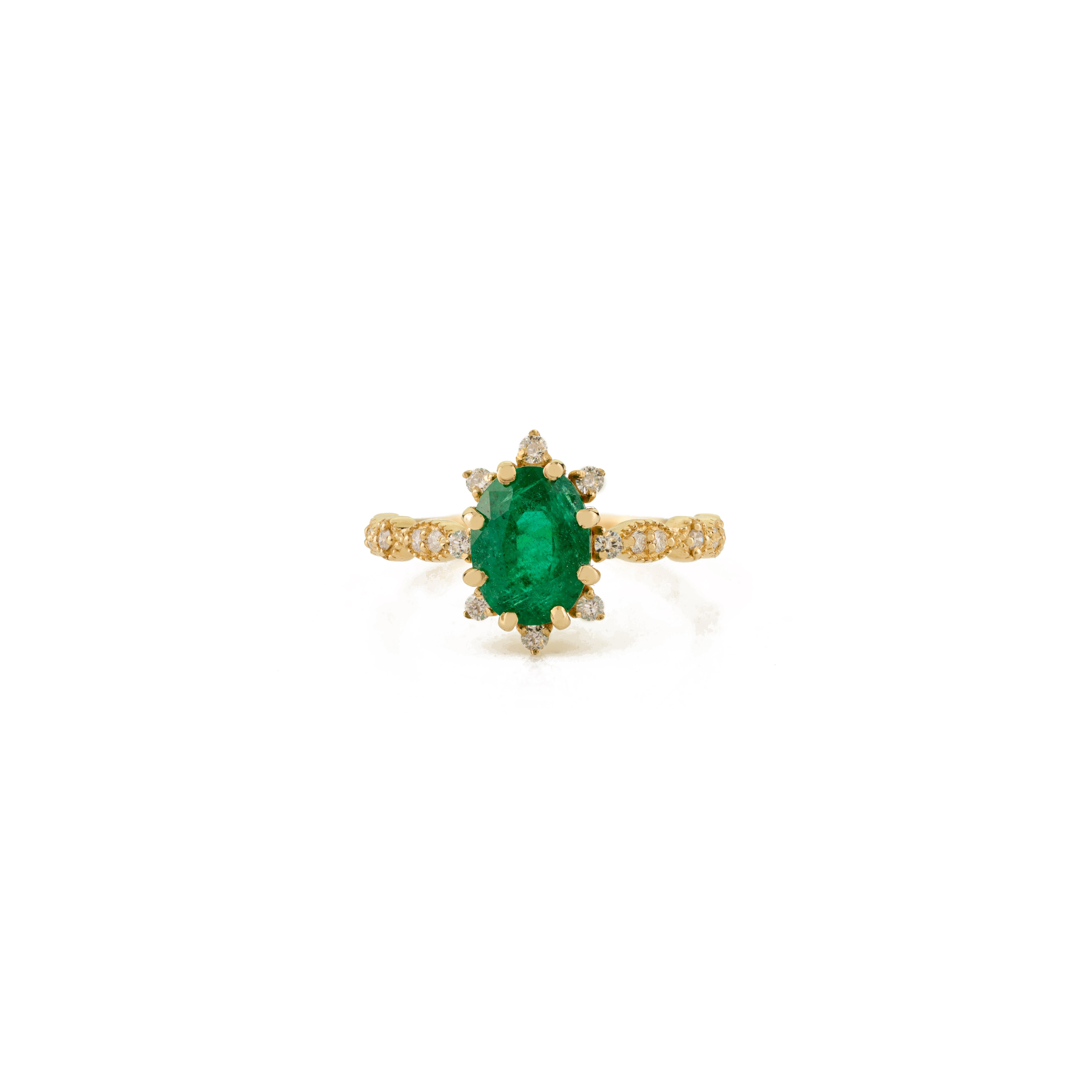 Im Angebot: Vintage Style 1.23Ct Oval Smaragd & Diamant Halo Ring in 14K Gold Feiner Schmuck () 9