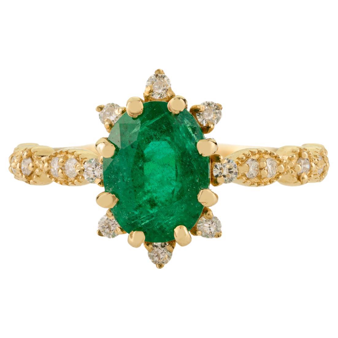 Vintage Style 1.23Ct Oval Smaragd & Diamant Halo Ring in 14K Gold Feiner Schmuck