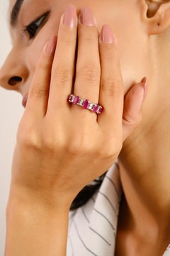 Vintage Style 14 Karat White Gold 2.59 Ct Ruby & Diamond Oval Eternity Band Ring