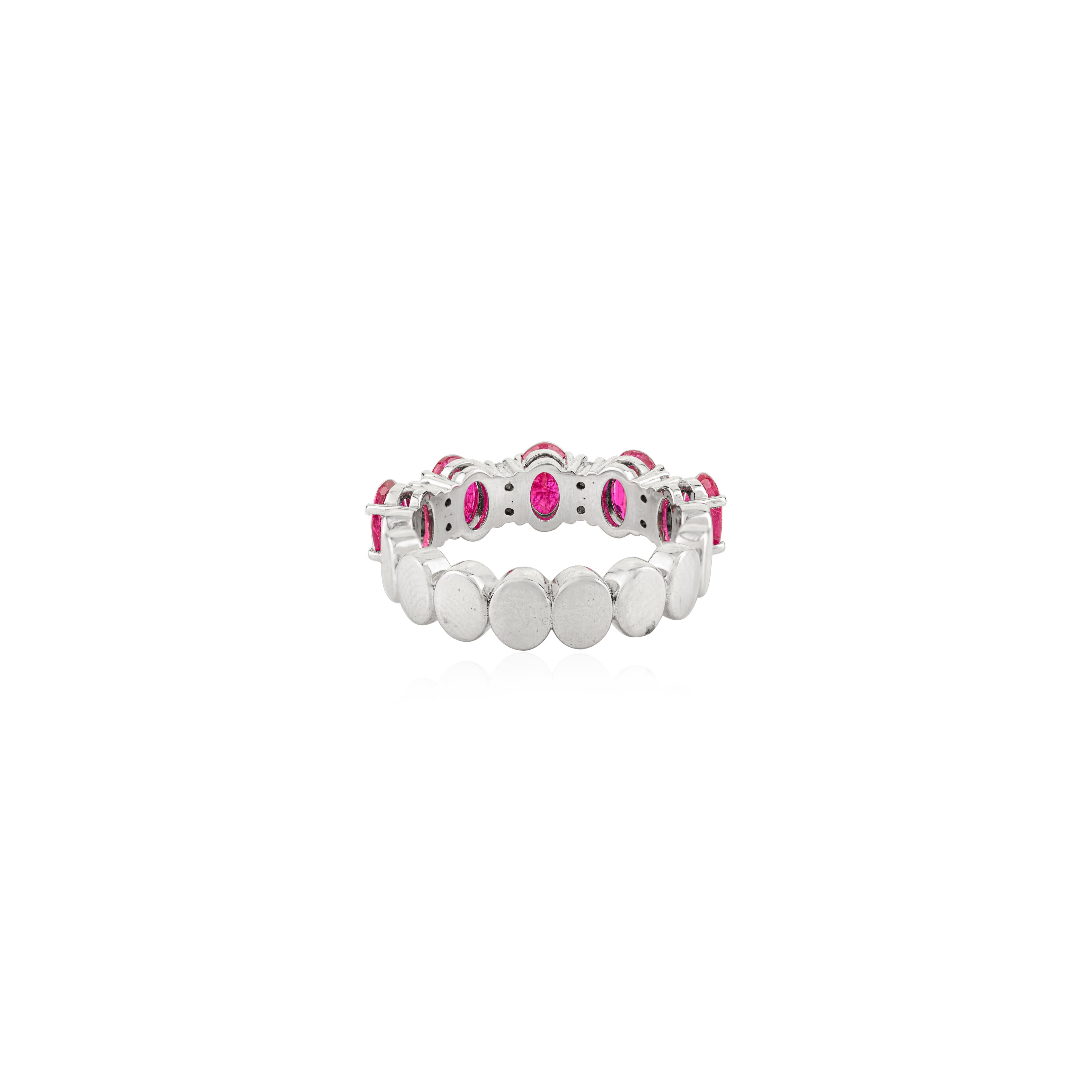 in vendita:  Anello Eternity ovale in oro bianco 14 carati da 2,59 carati con rubino e diamante in stile vintage 7