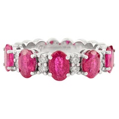 Vintage Style 14 Karat White Gold 2.59 Ct Ruby & Diamond Oval Eternity Band Ring