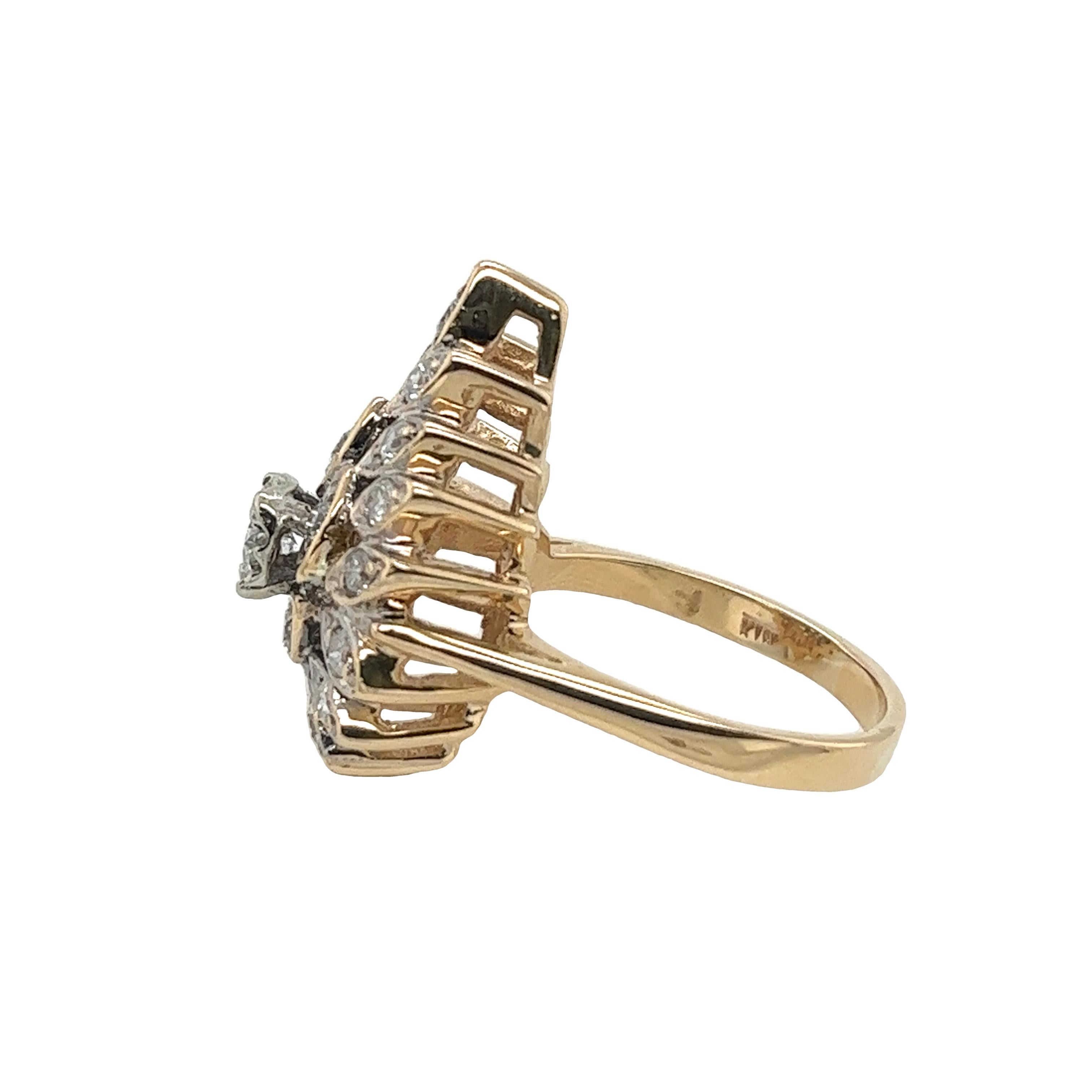 Round Cut Vintage Style 14ct Yellow Gold Diamond Cluster Ring With 0.70ct Diamonds For Sale