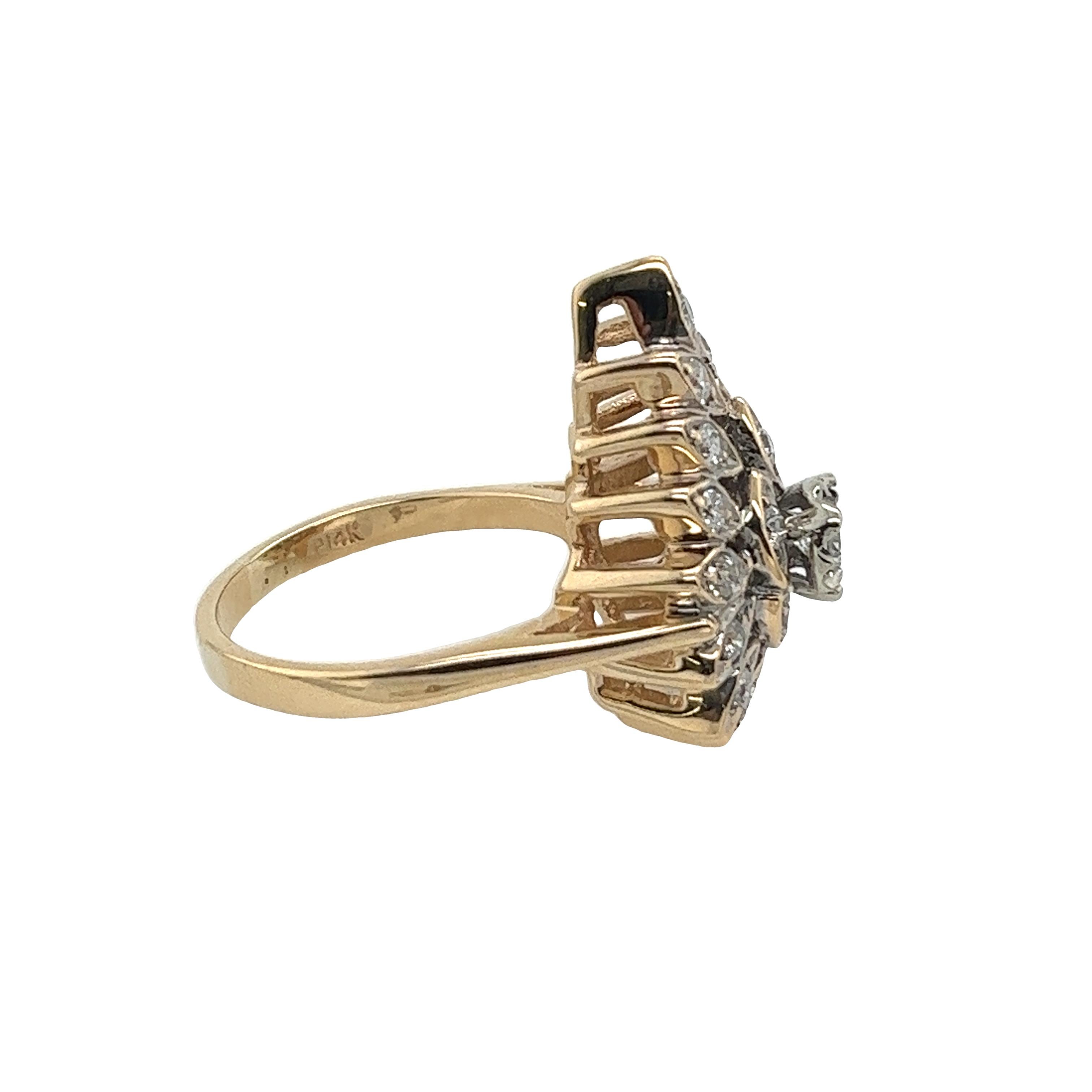 Vintage Style 14ct Yellow Gold Diamond Cluster Ring With 0.70ct Diamonds In Excellent Condition For Sale In London, GB