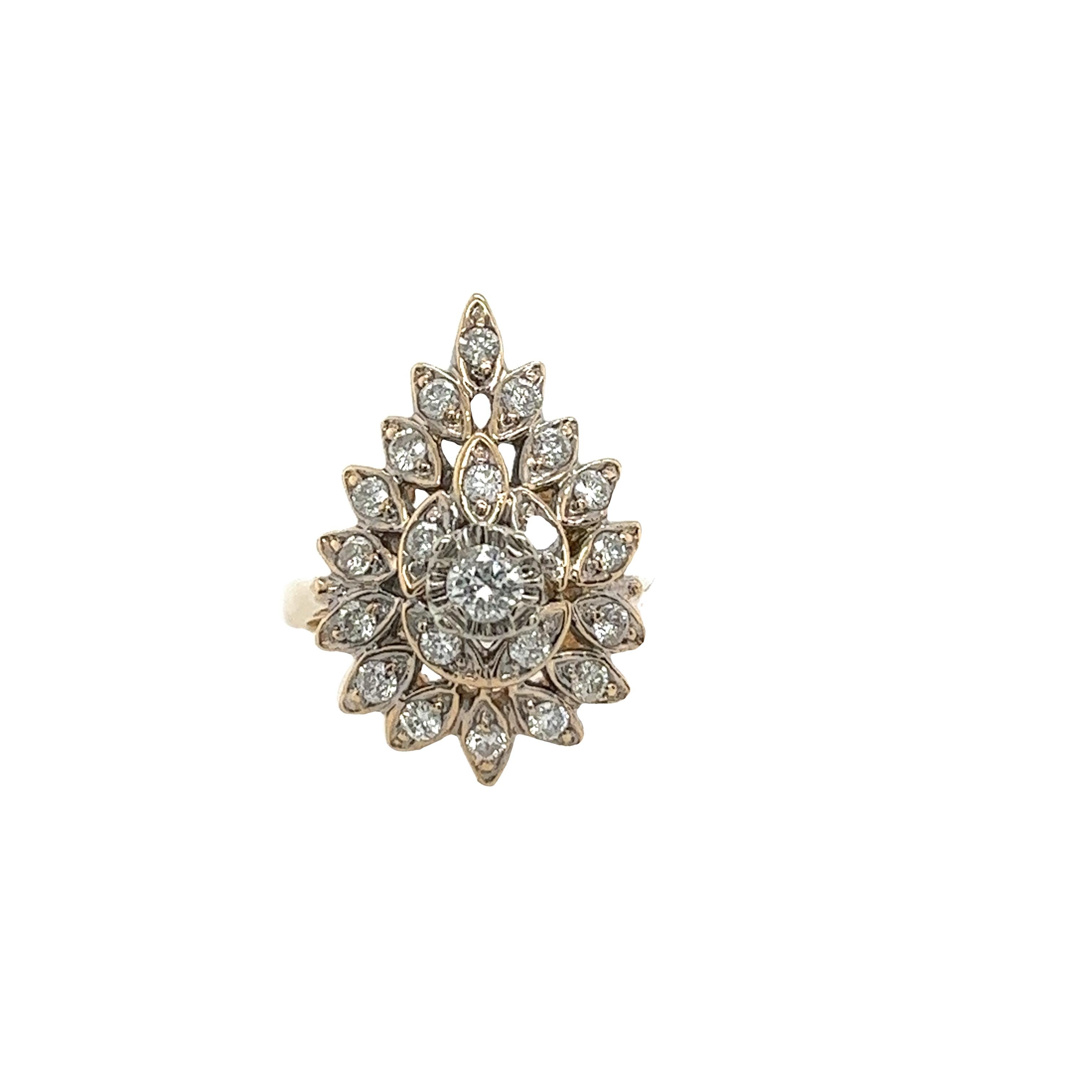 Women's Vintage Style 14ct Yellow Gold Diamond Cluster Ring With 0.70ct Diamonds For Sale