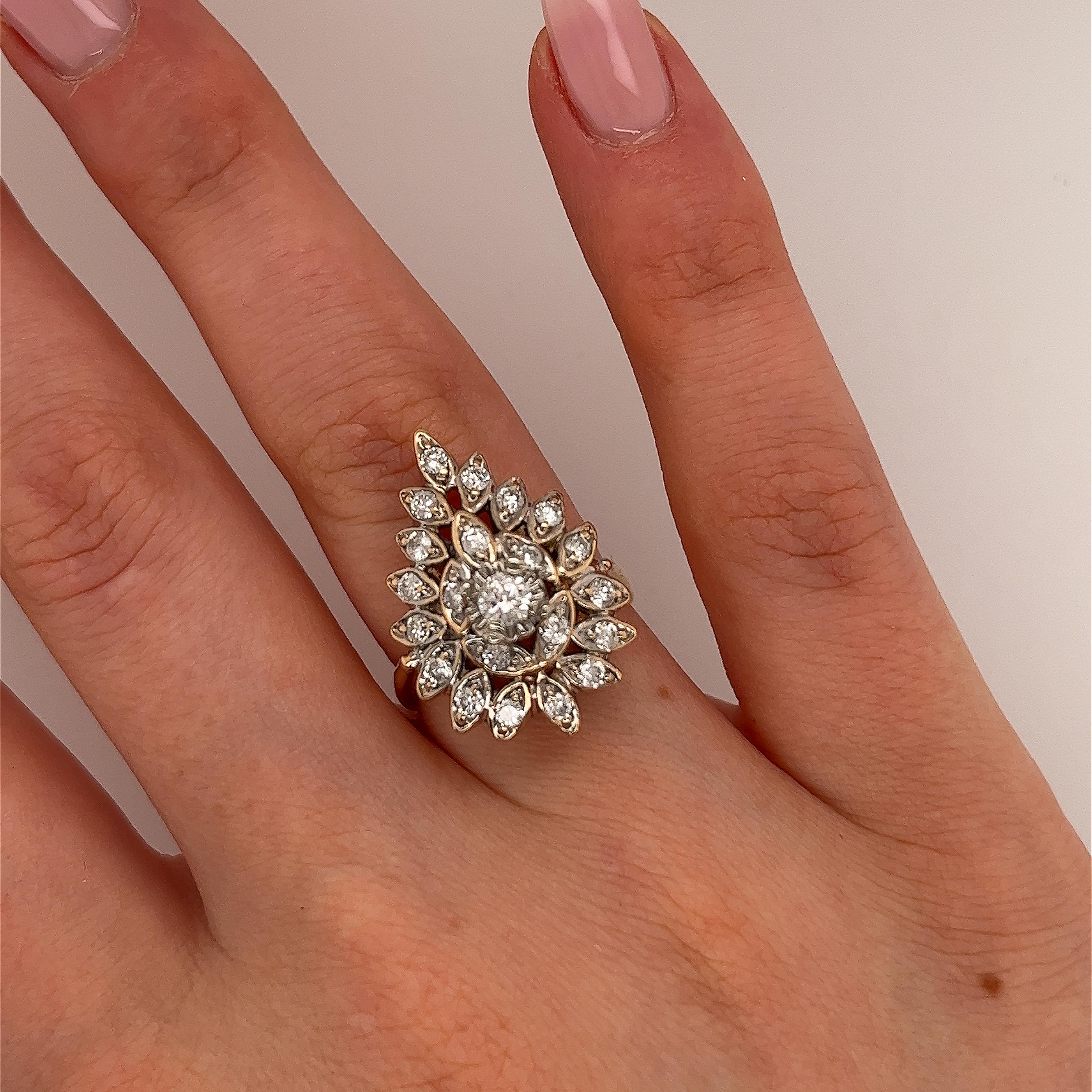 Vintage Style 14ct Yellow Gold Diamond Cluster Ring With 0.70ct Diamonds For Sale 1