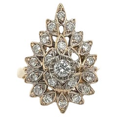 Bague grappe de diamants en or jaune 14 carats de style vintage avec diamants de 0,70 carat