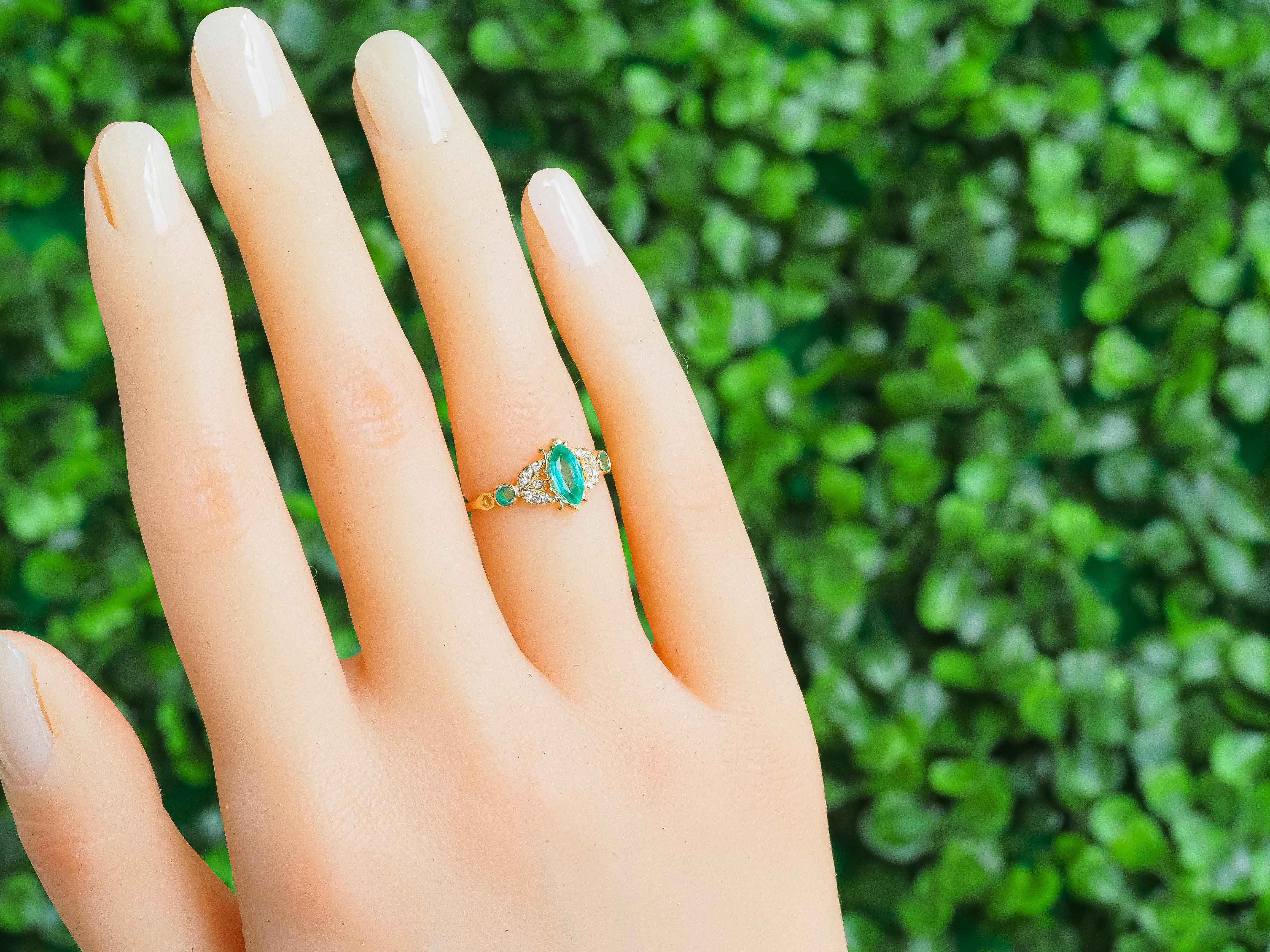 For Sale:  Vintage style 14k gold emerald ring 10